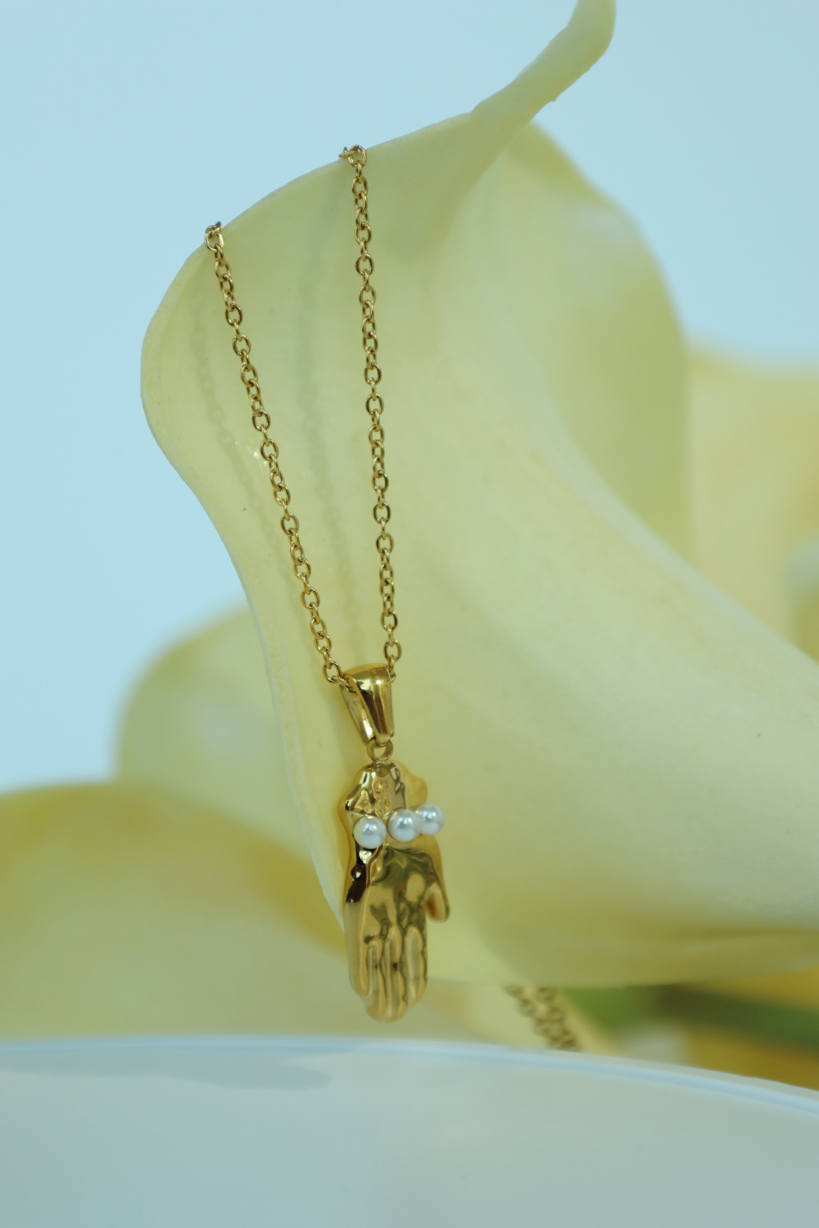 Hand Charm Necklace with Pearl Details
