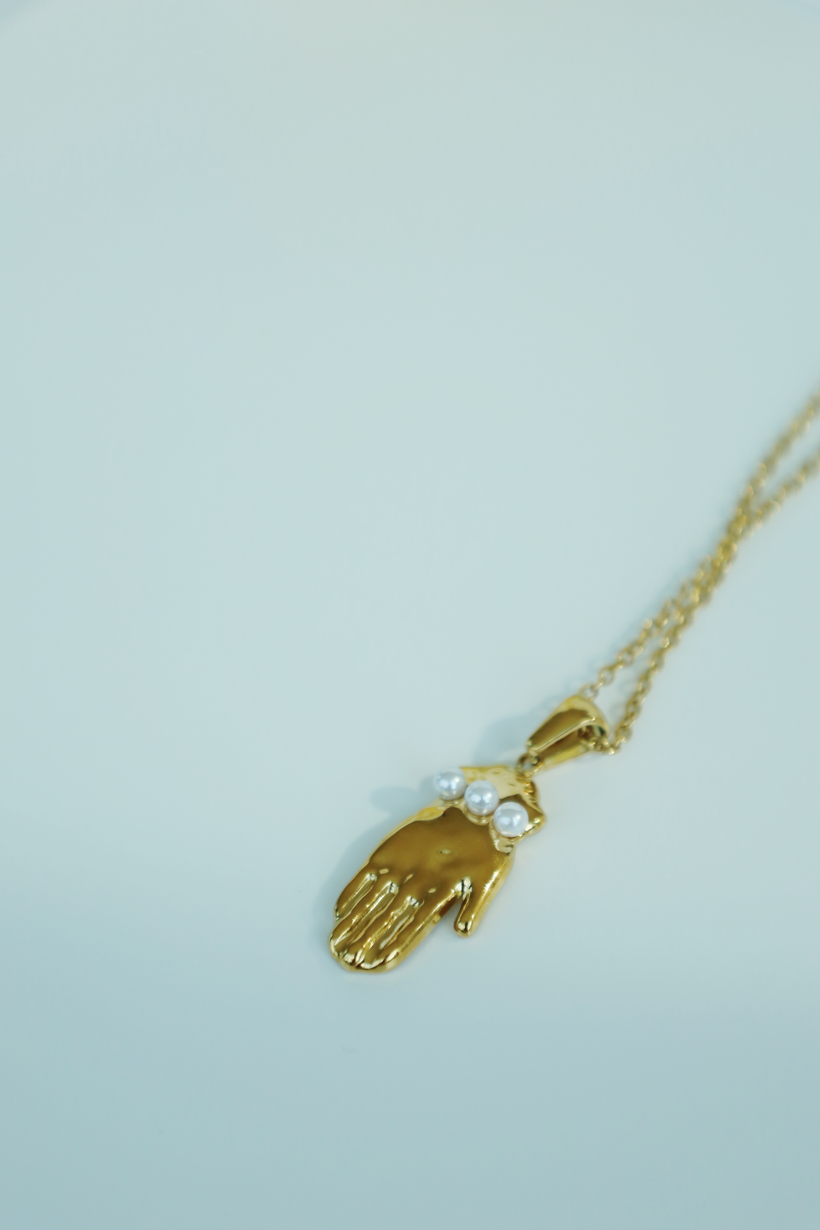 Hand Charm Necklace with Pearl Details