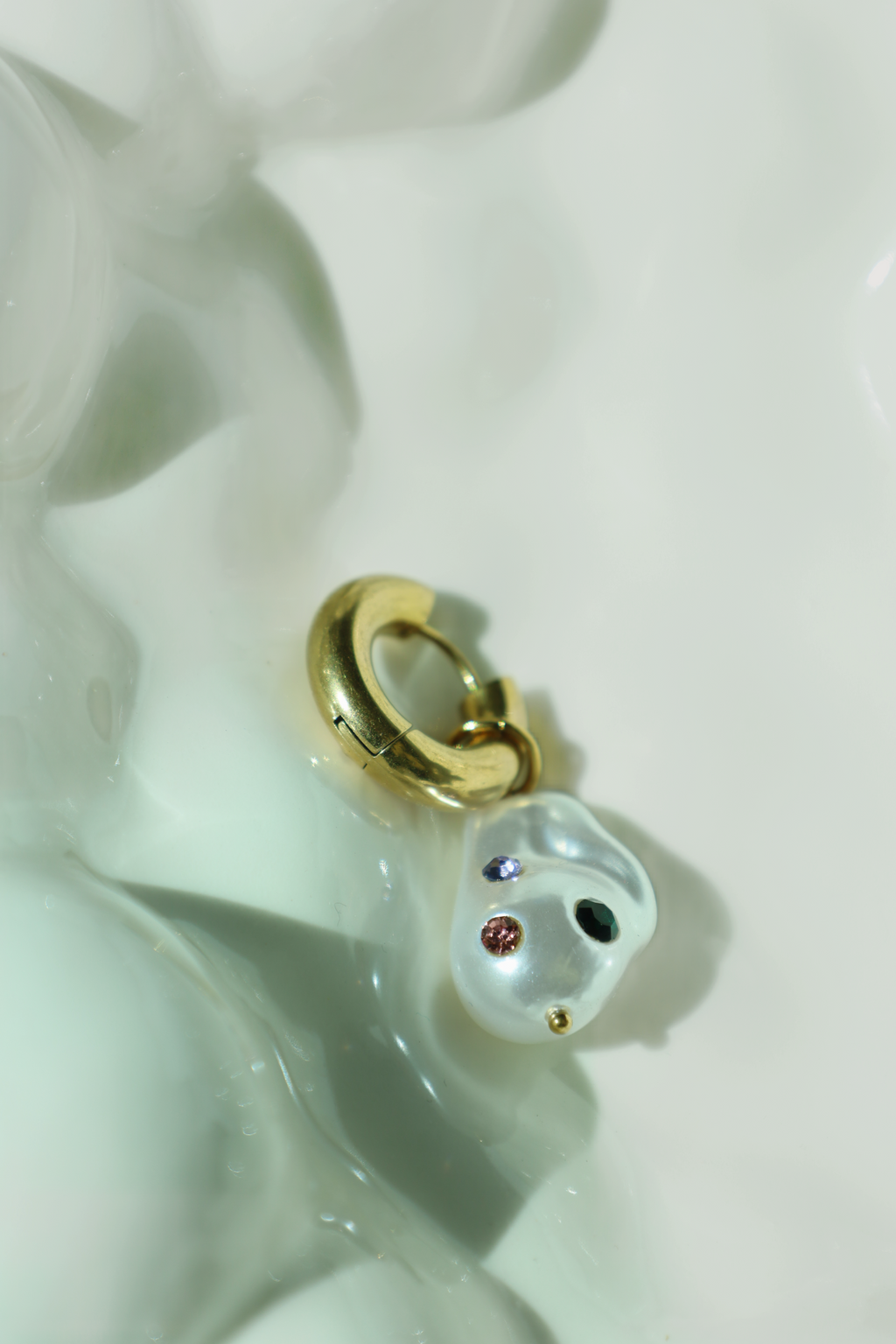 Abstract Pearl Drop Hoop Earrings