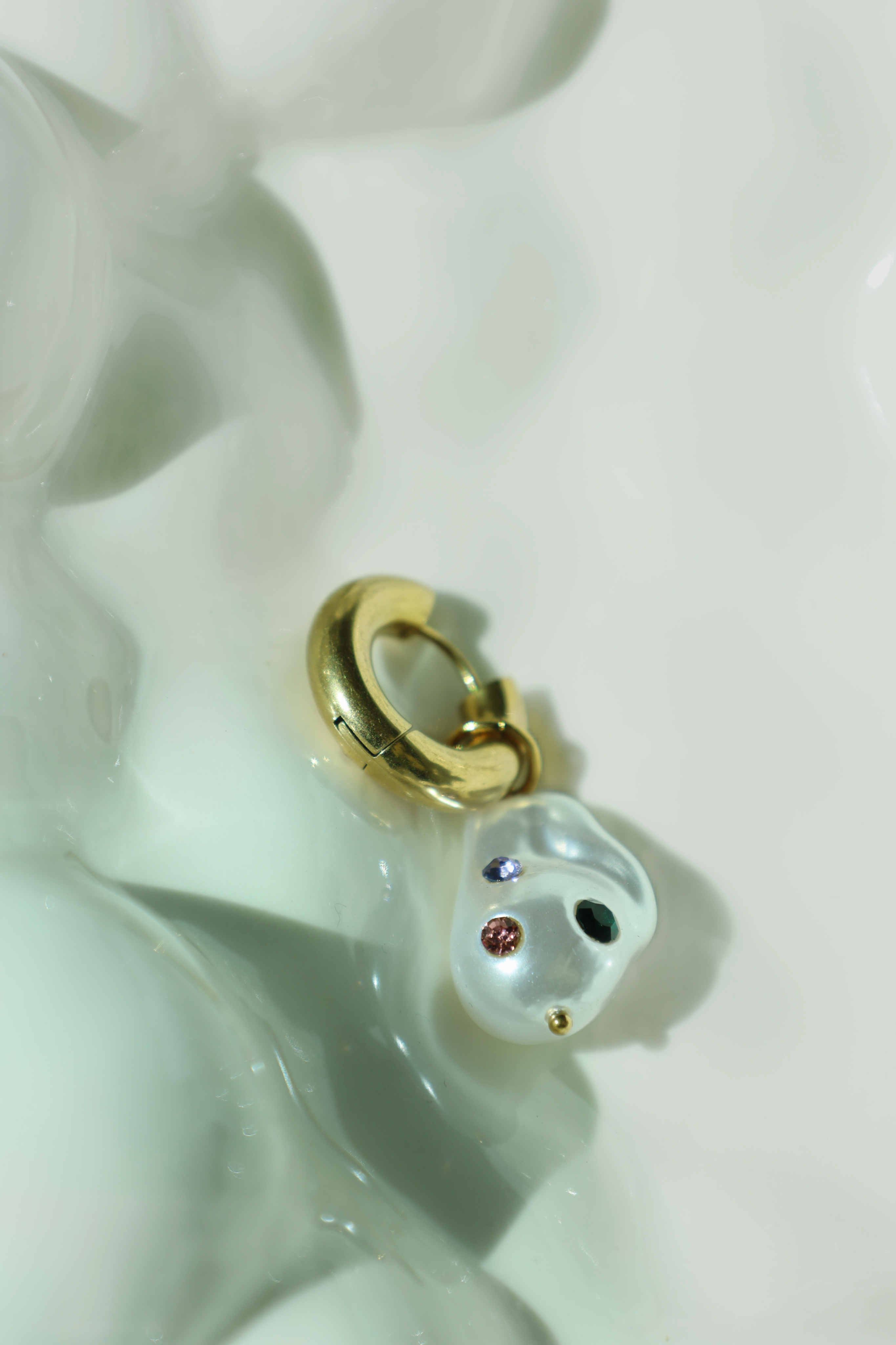 Abstract Pearl Drop Hoop Earrings