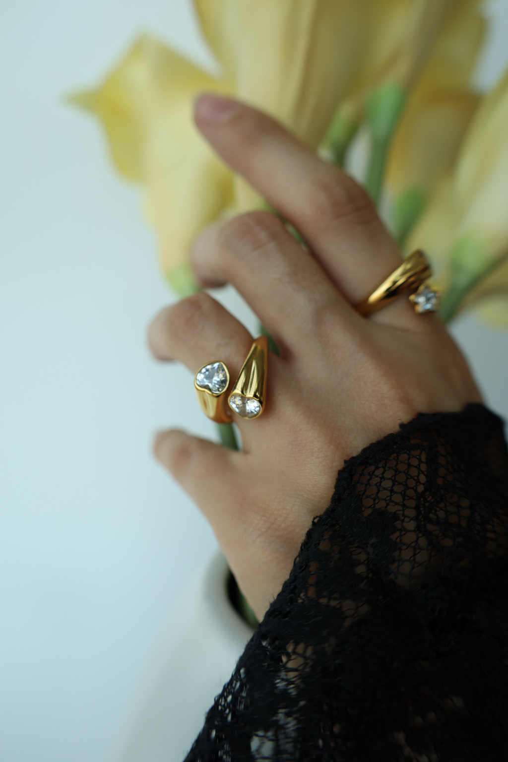 Double Heart Crystal Open Ring