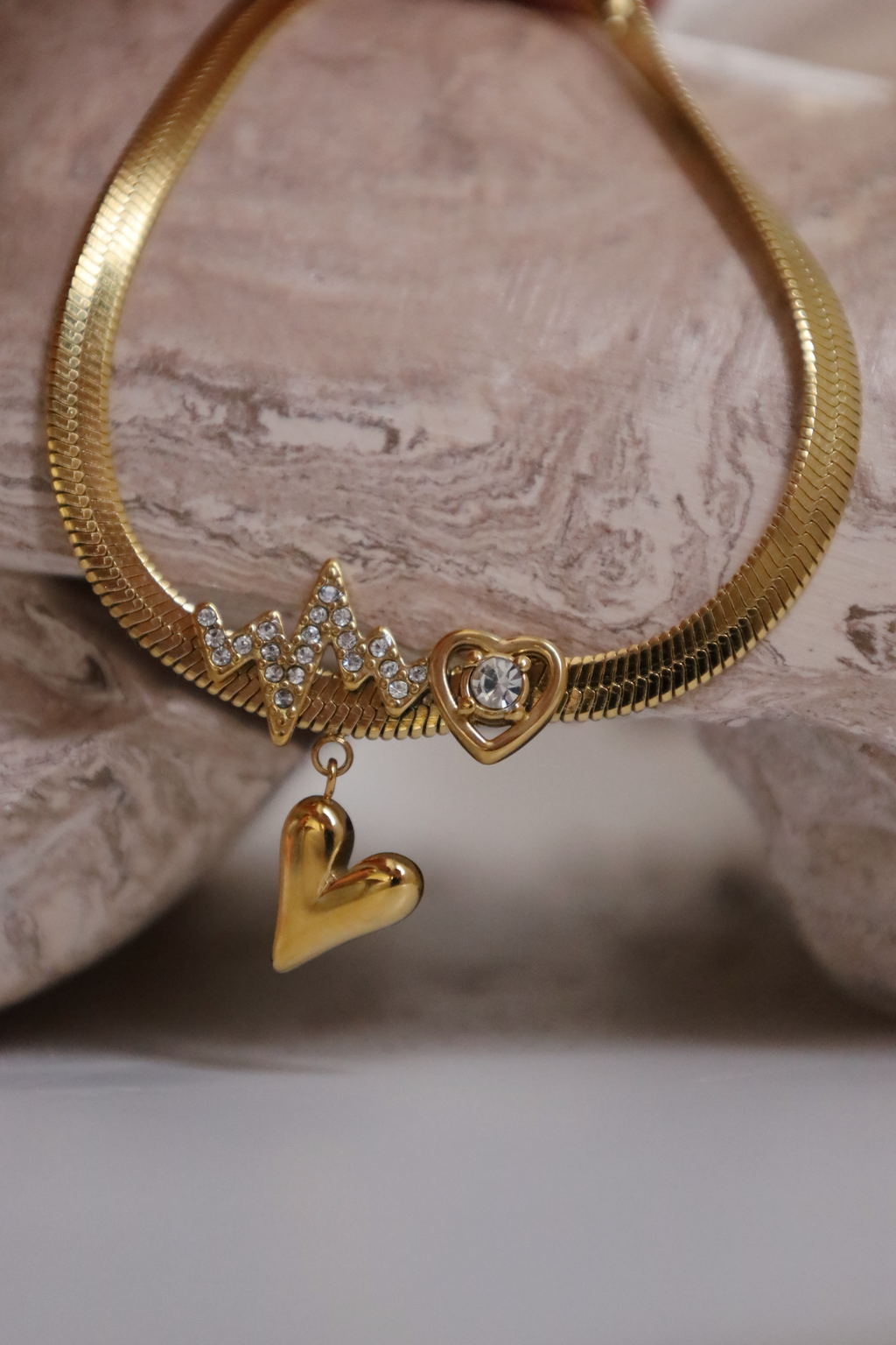 Heartbeat Line & Heart Charm Necklace