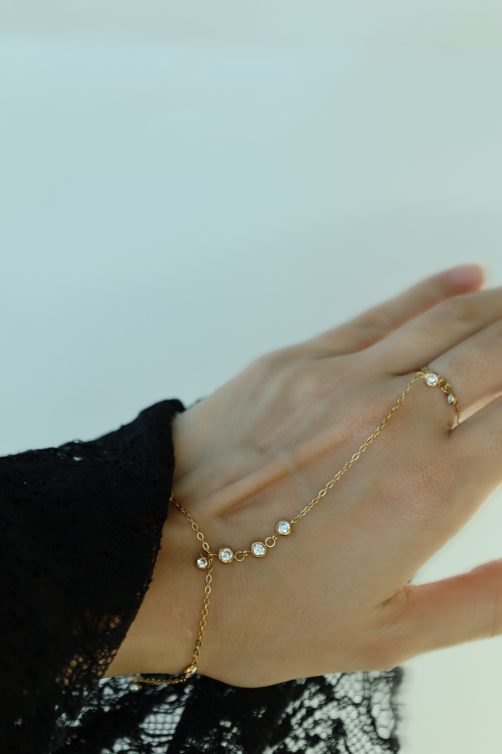 Minimal Crystal Hand Chain Bracelet