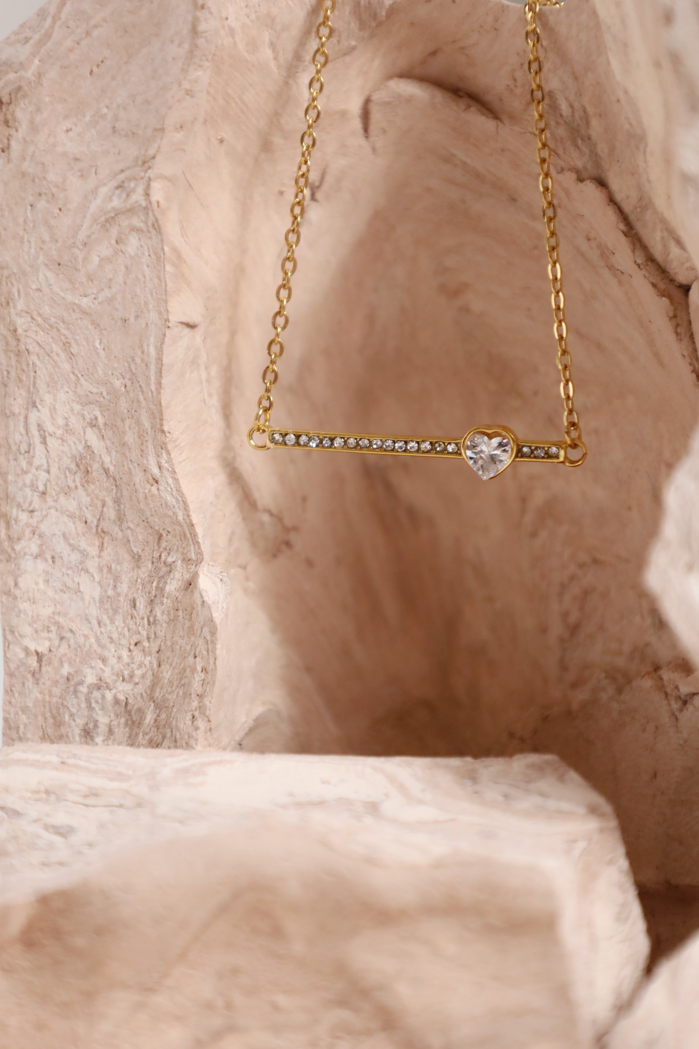 Crystal Heart Bar Necklace