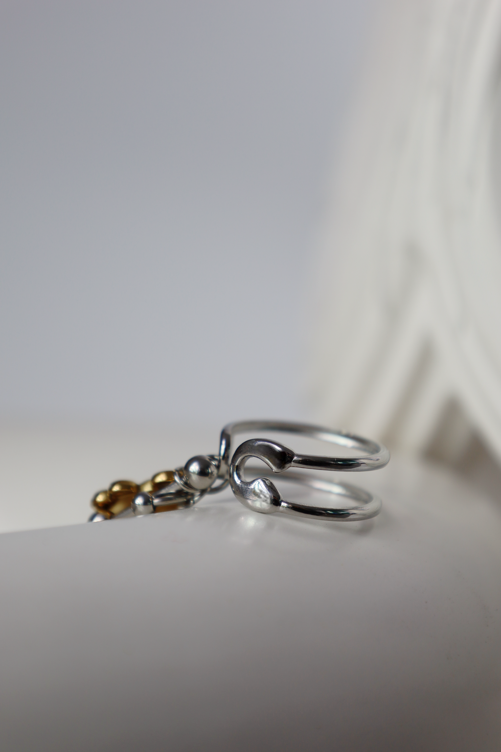 Flower Charm Open Ring ,Two Tone