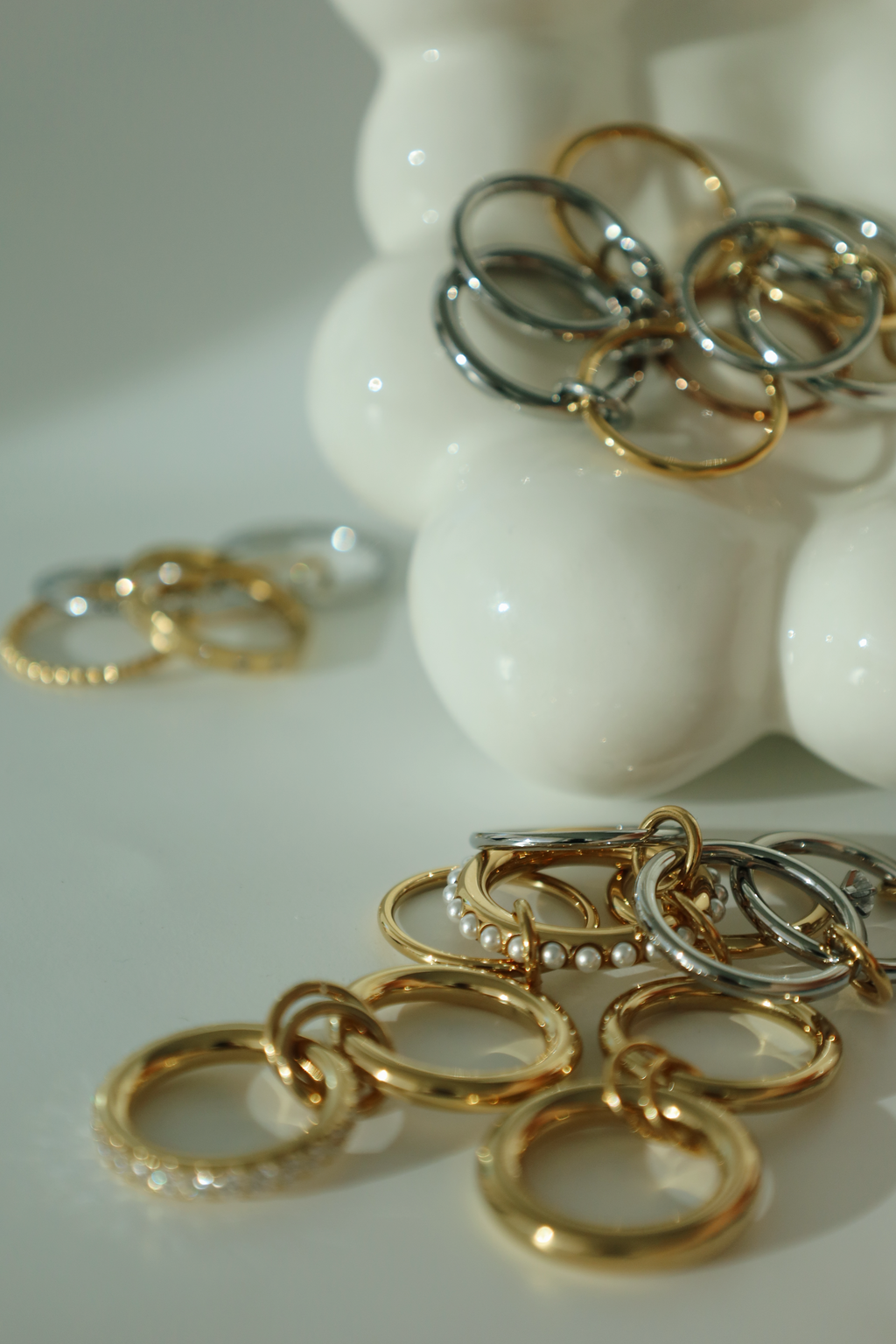 Double Circle Pearl Link Ring