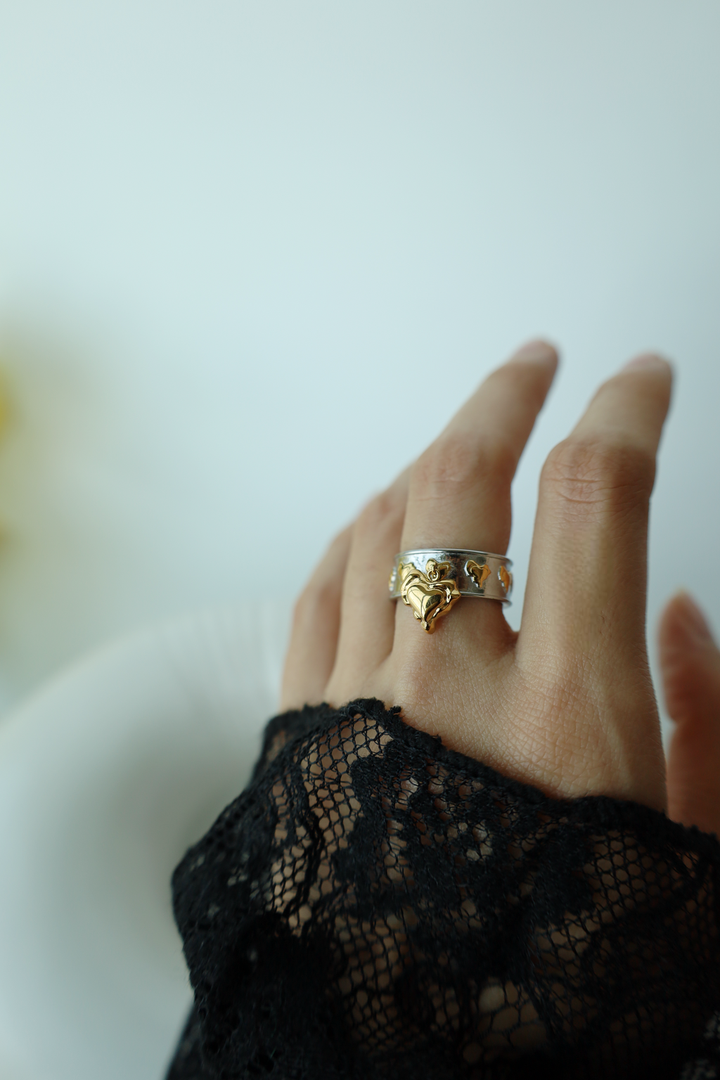 Multi Heart Charm Open Ring, Two Tone