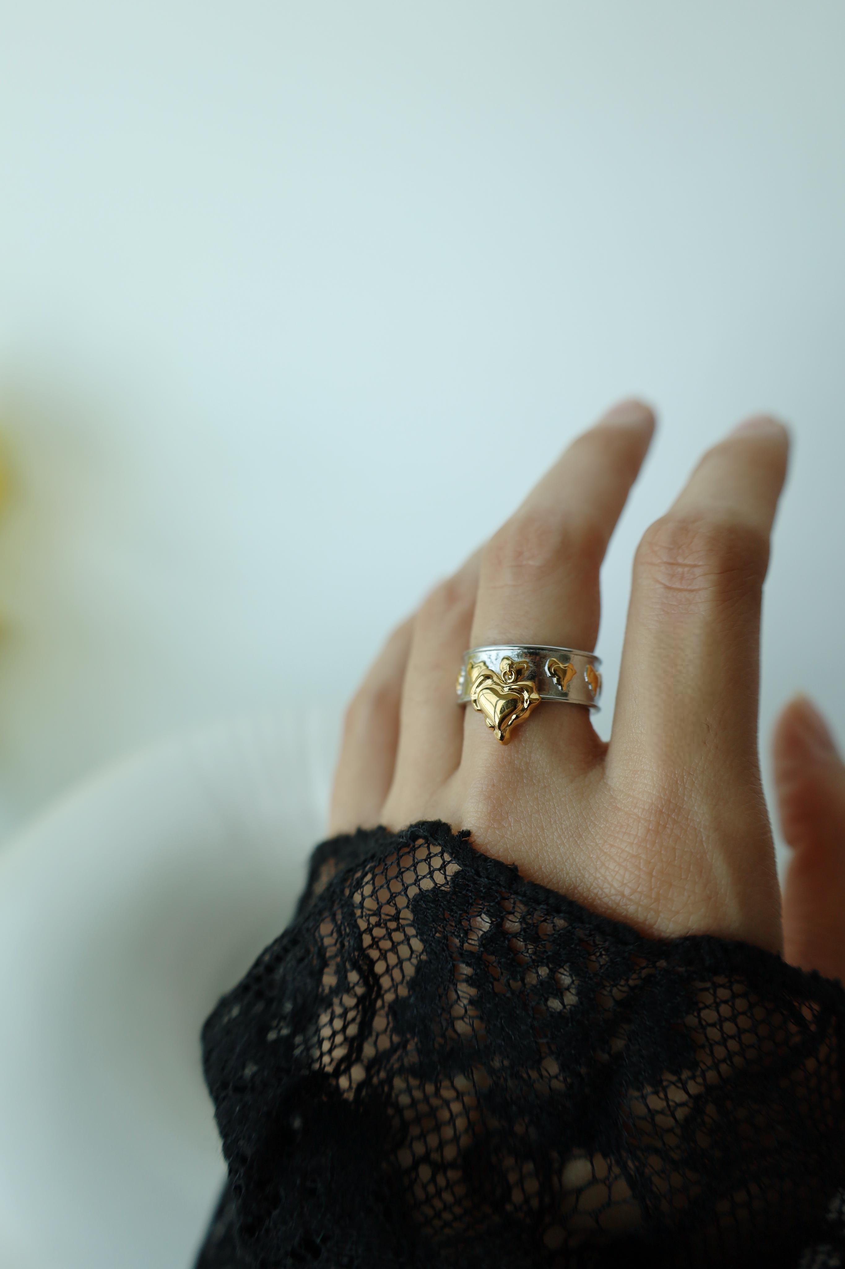 Multi Heart Charm Open Ring, Two Tone