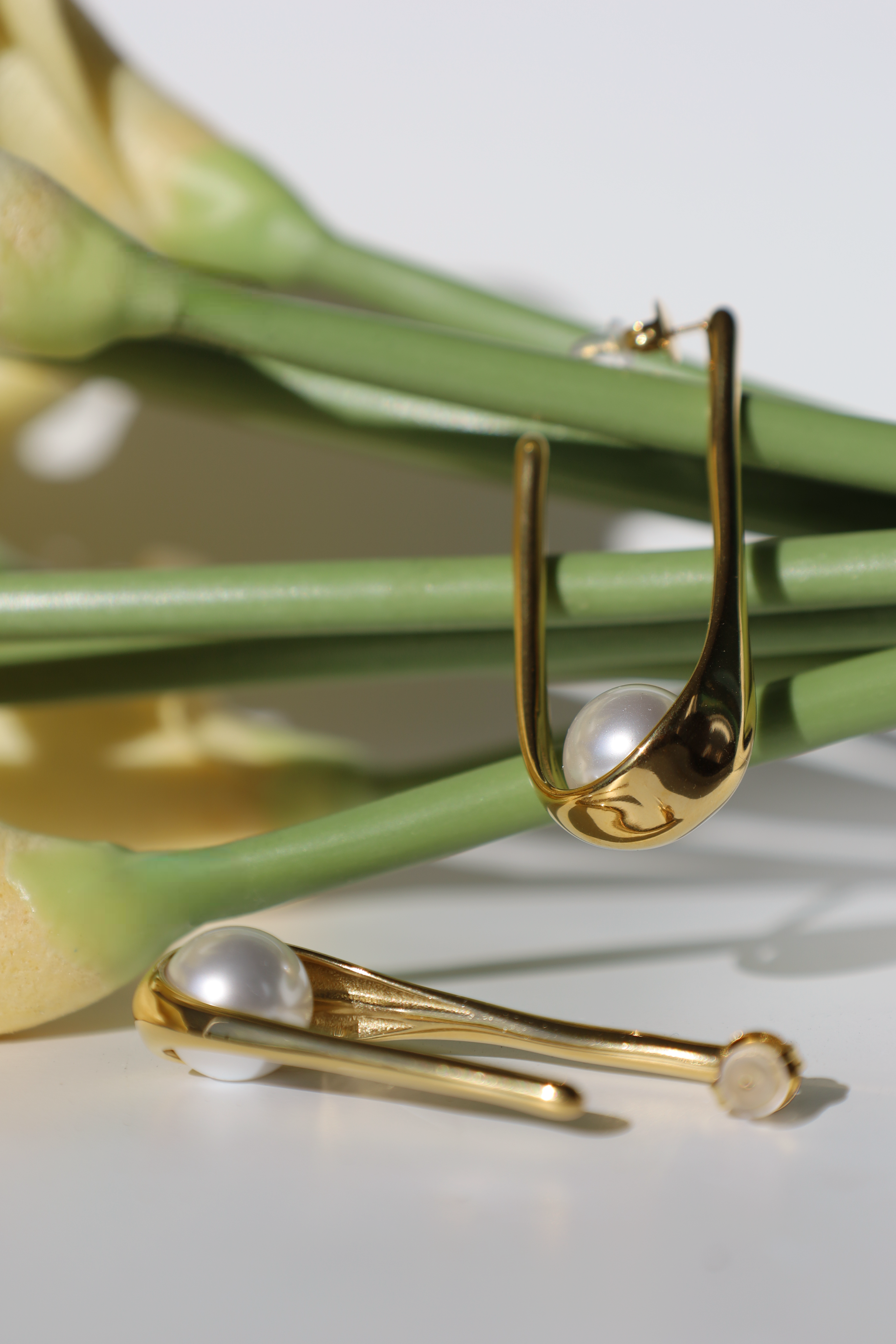 Open U-Shaped Pearl Drop Earrings