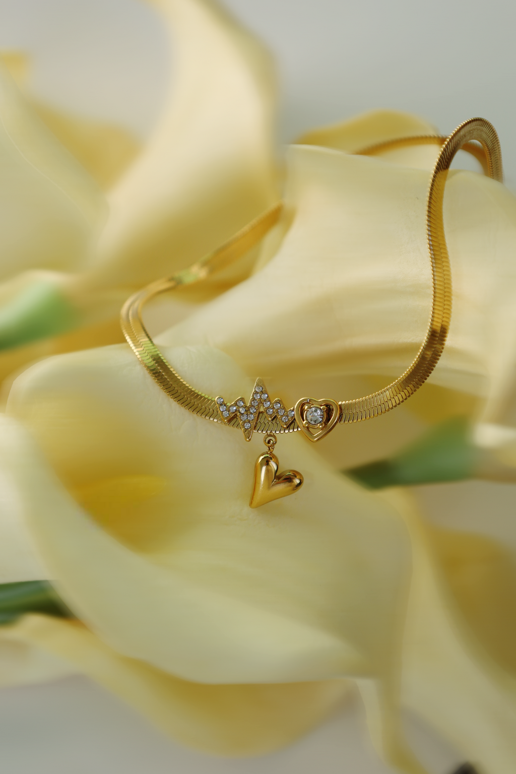 Heartbeat Line & Heart Charm Necklace