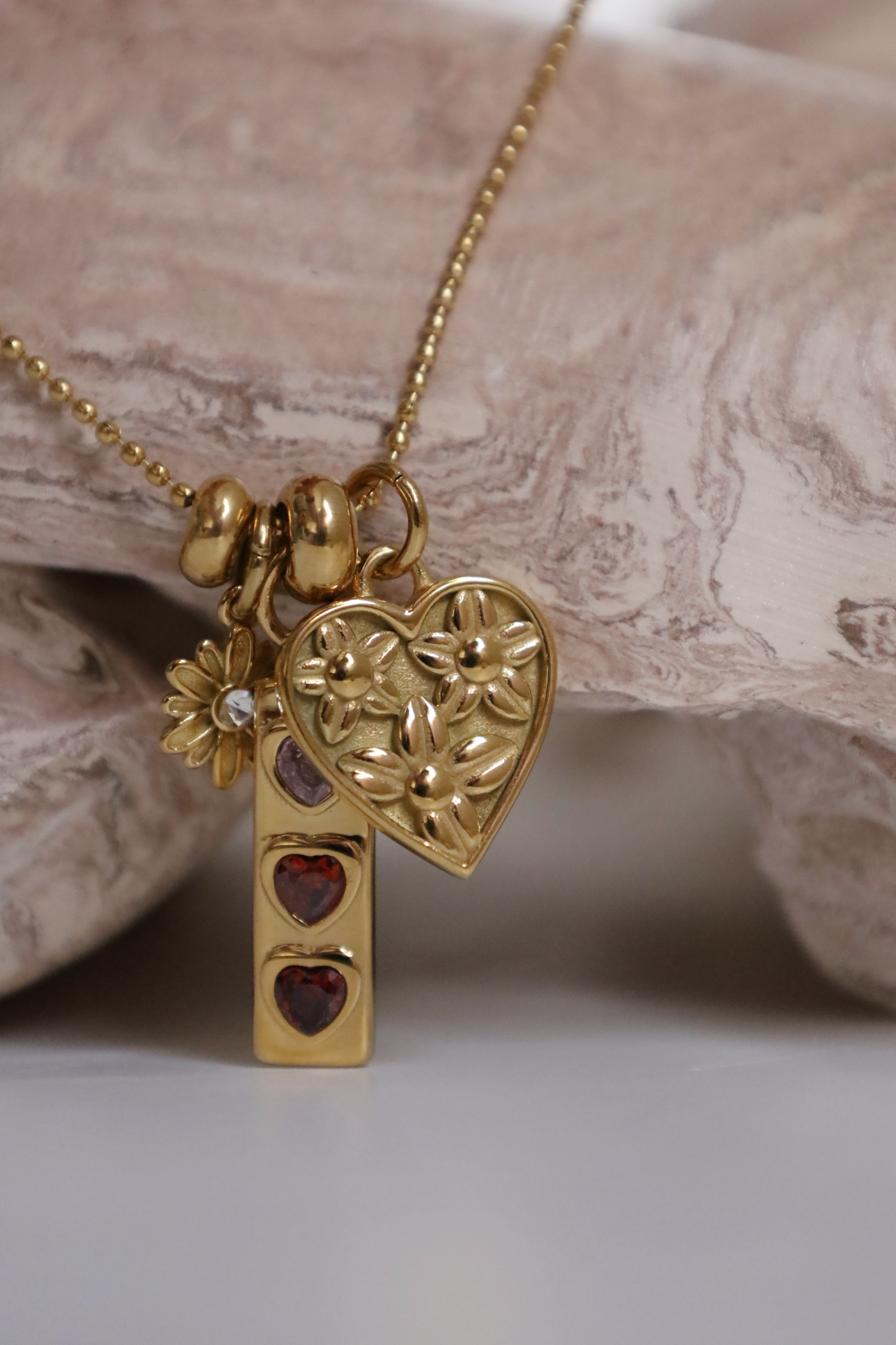 Heart Charm Cluster Necklace