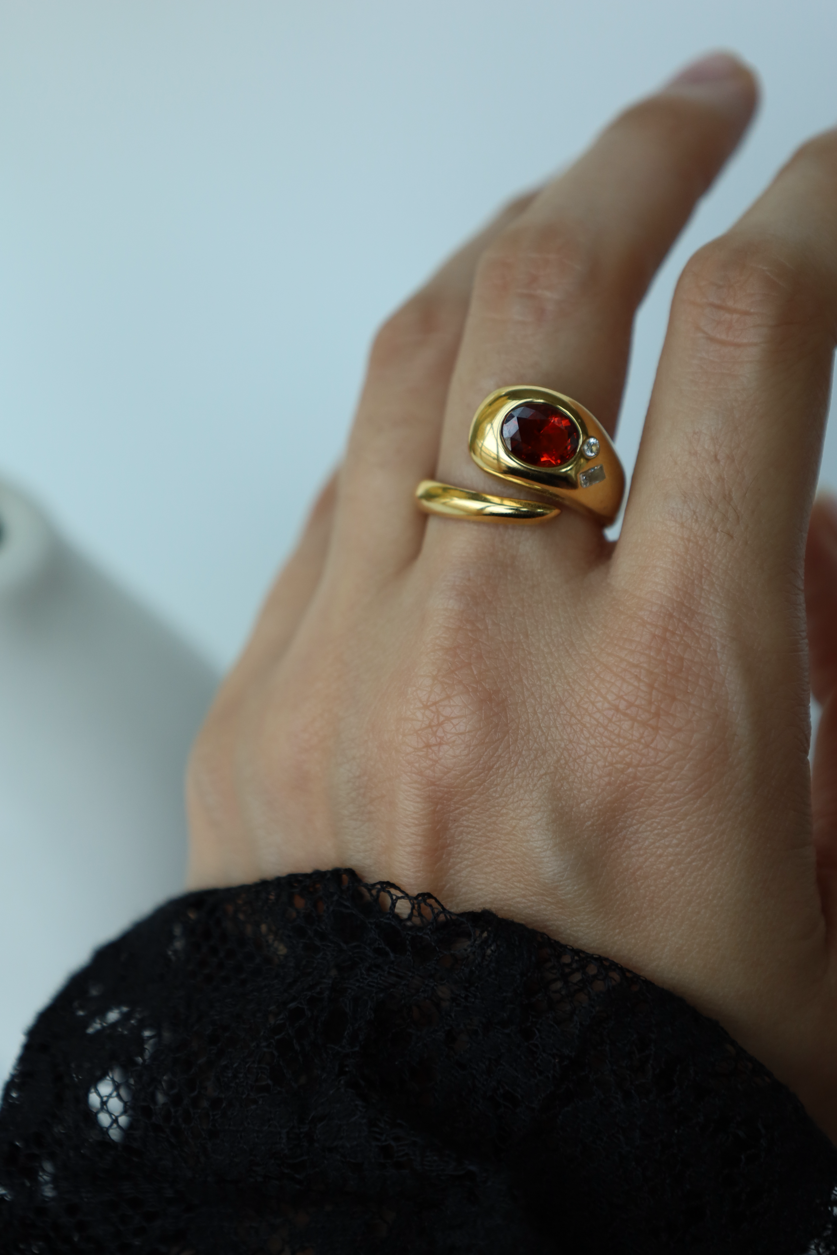 Red Stone Open Statement Ring