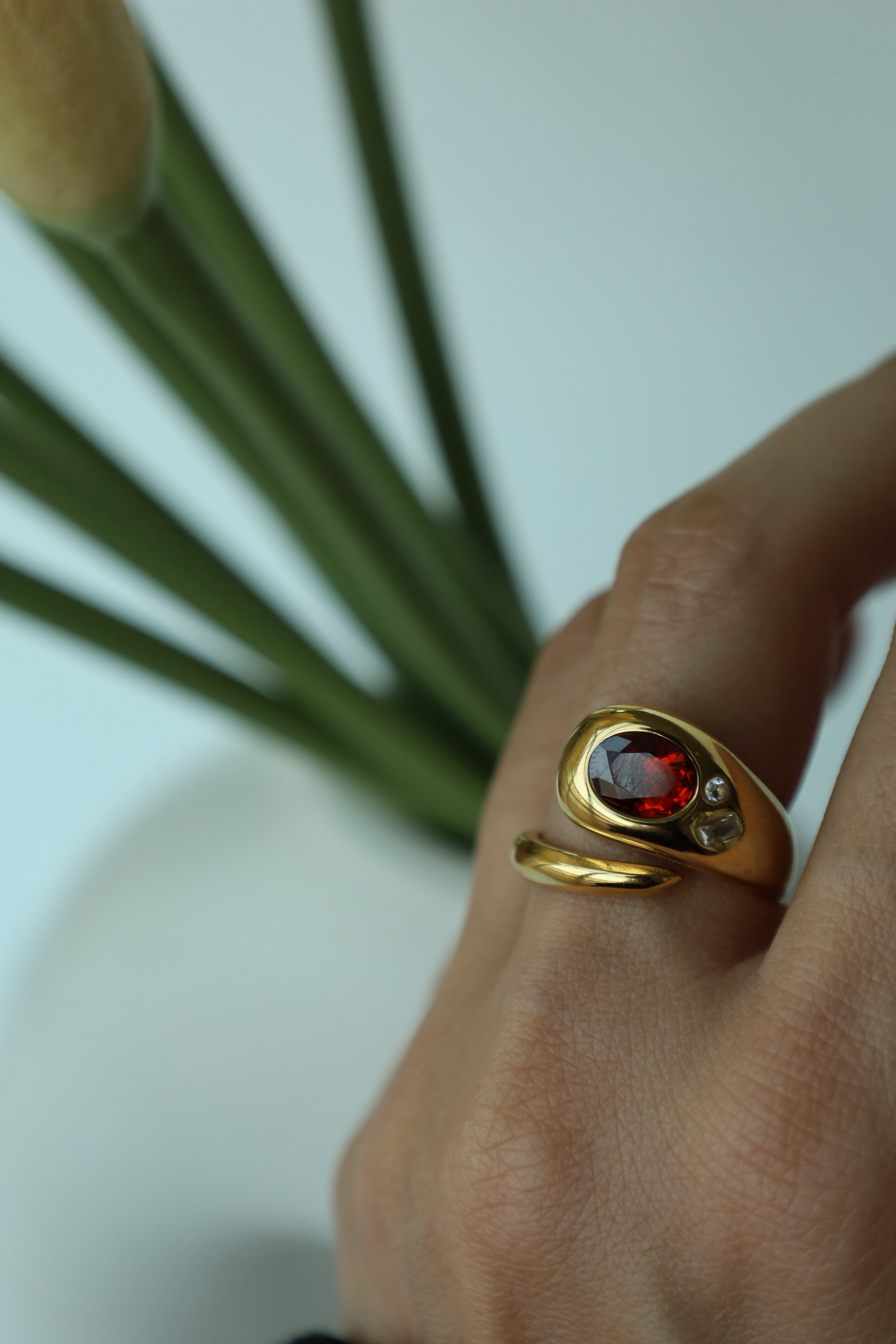 Red Stone Open Statement Ring