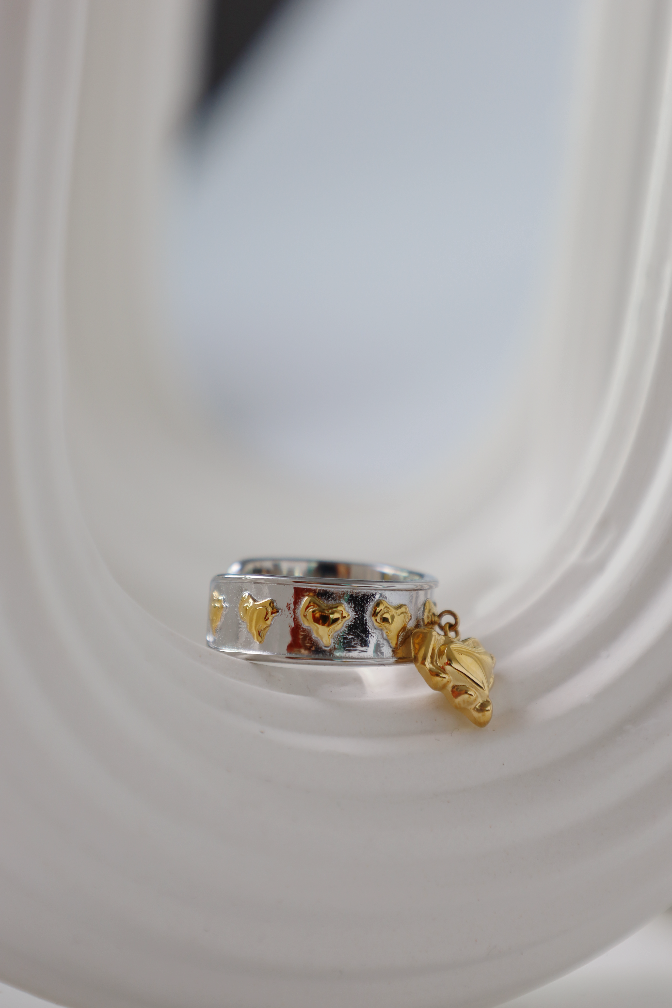 Multi Heart Charm Open Ring, Two Tone