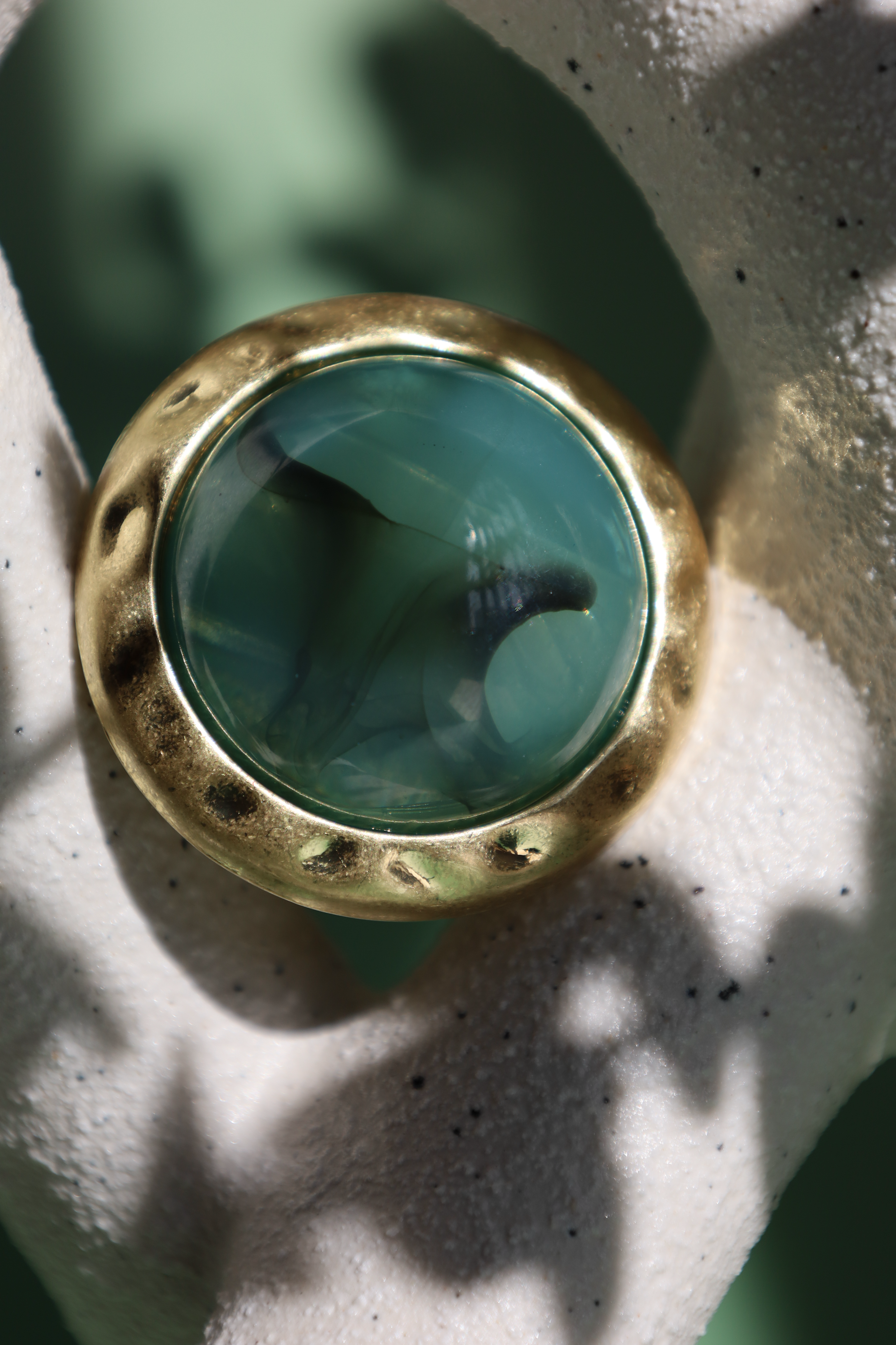 Gold Hammered Ring With Stone