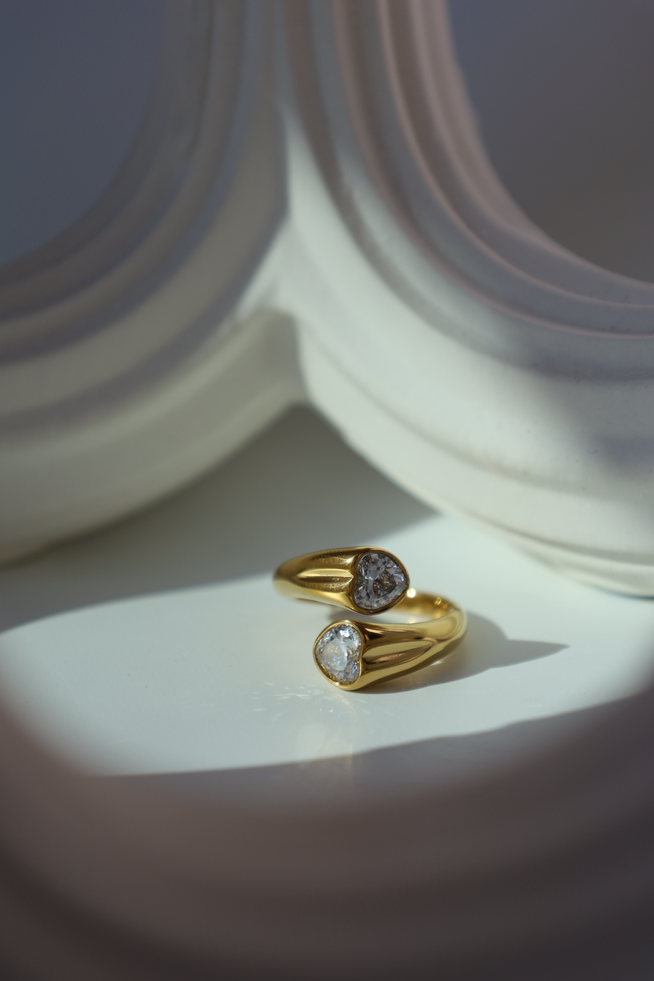 Double Heart Crystal Open Ring