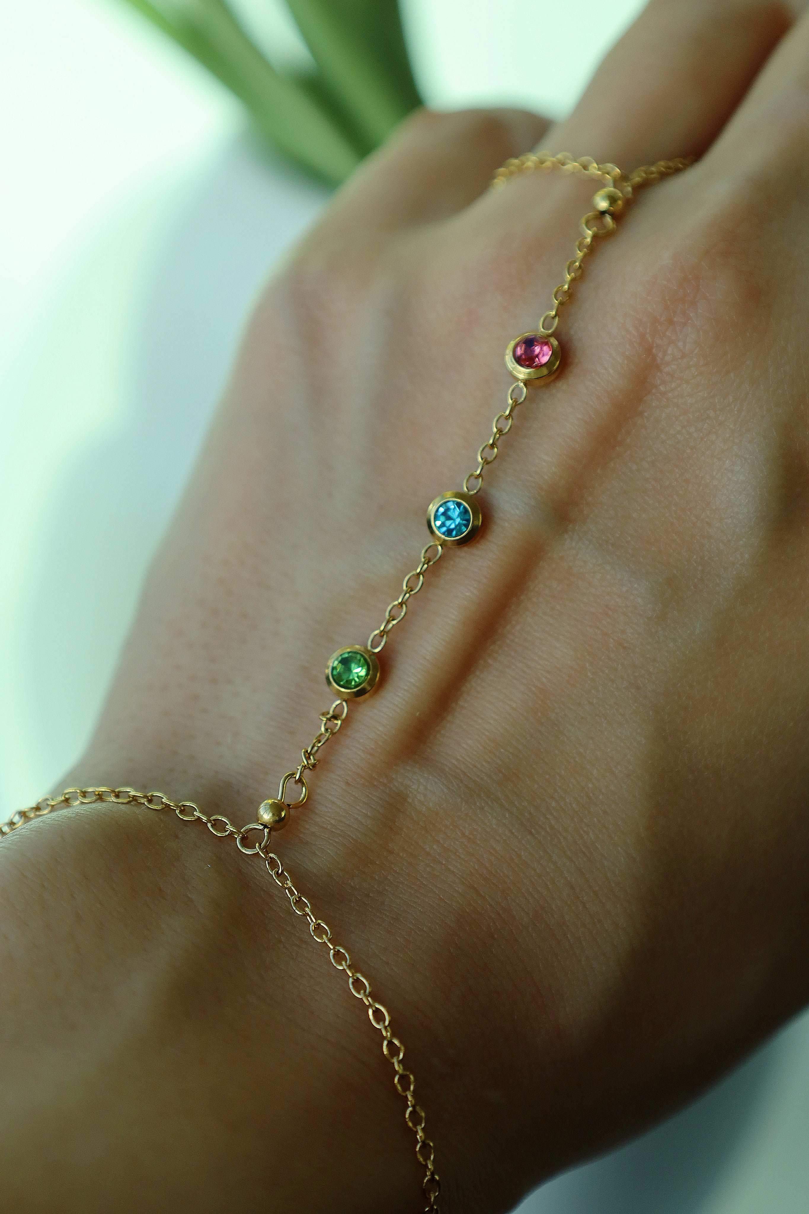 Multicolor Crystal Hand Chain Bracelet