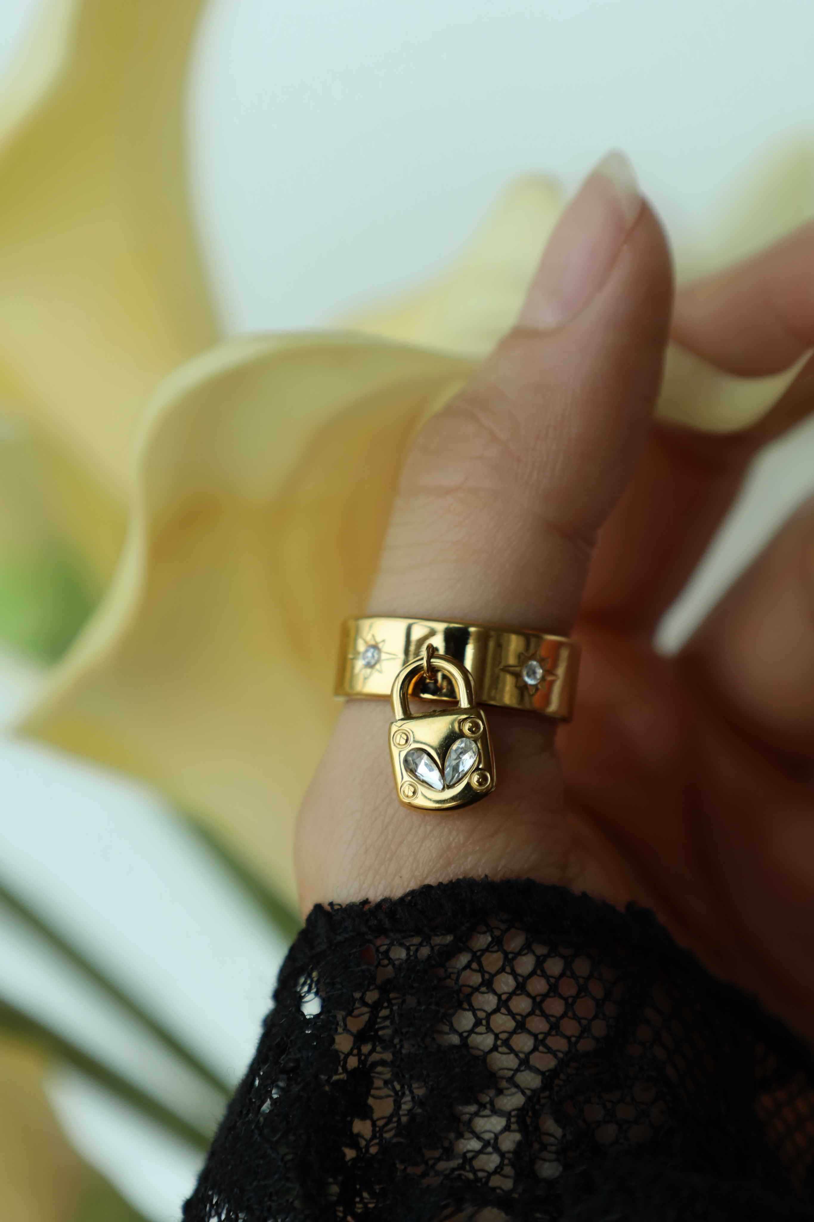 Heart Lock Charm Open Ring