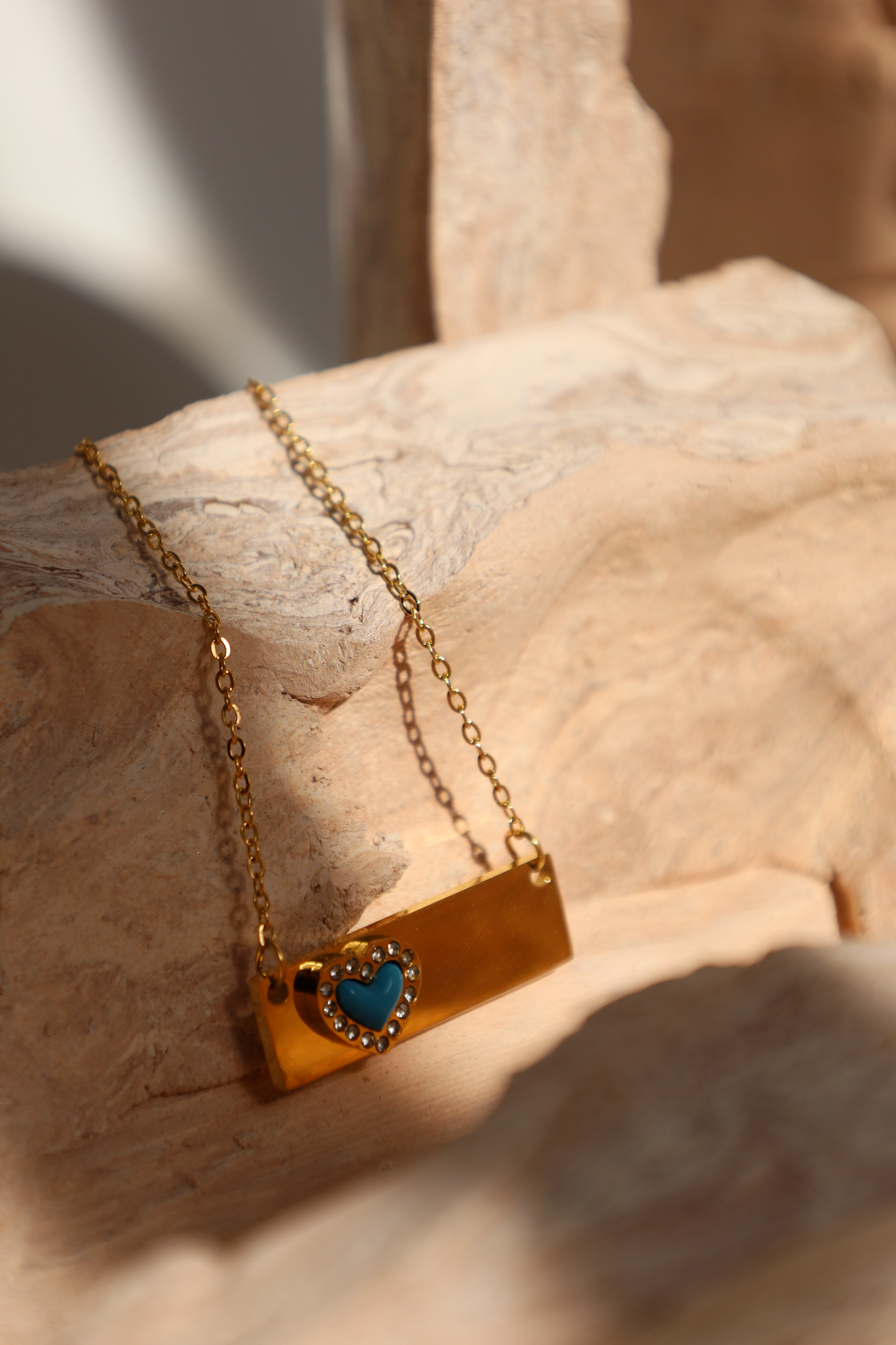 Blue Heart Bar Pendant Necklace