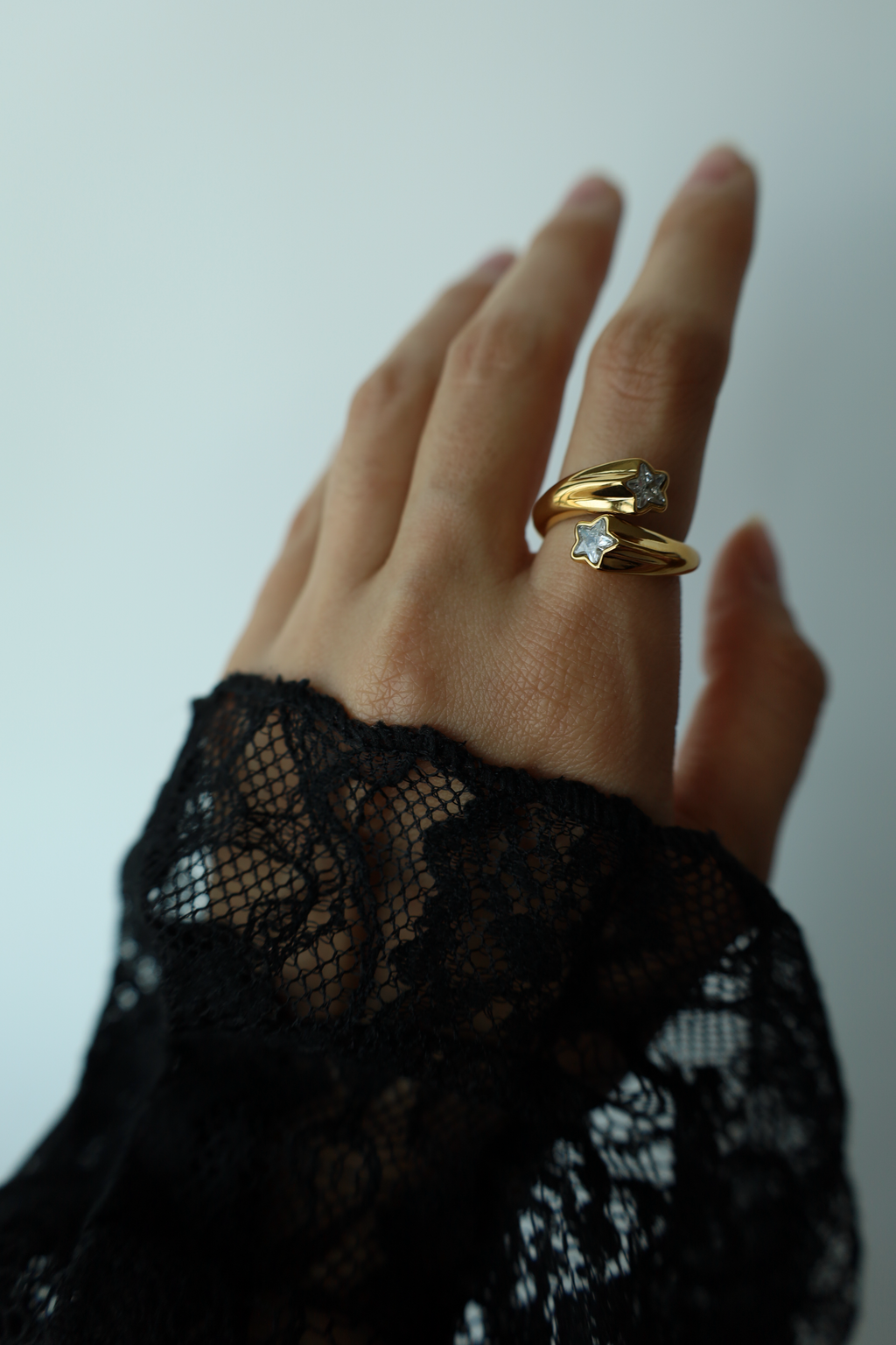 Double Star Crystal Open Ring