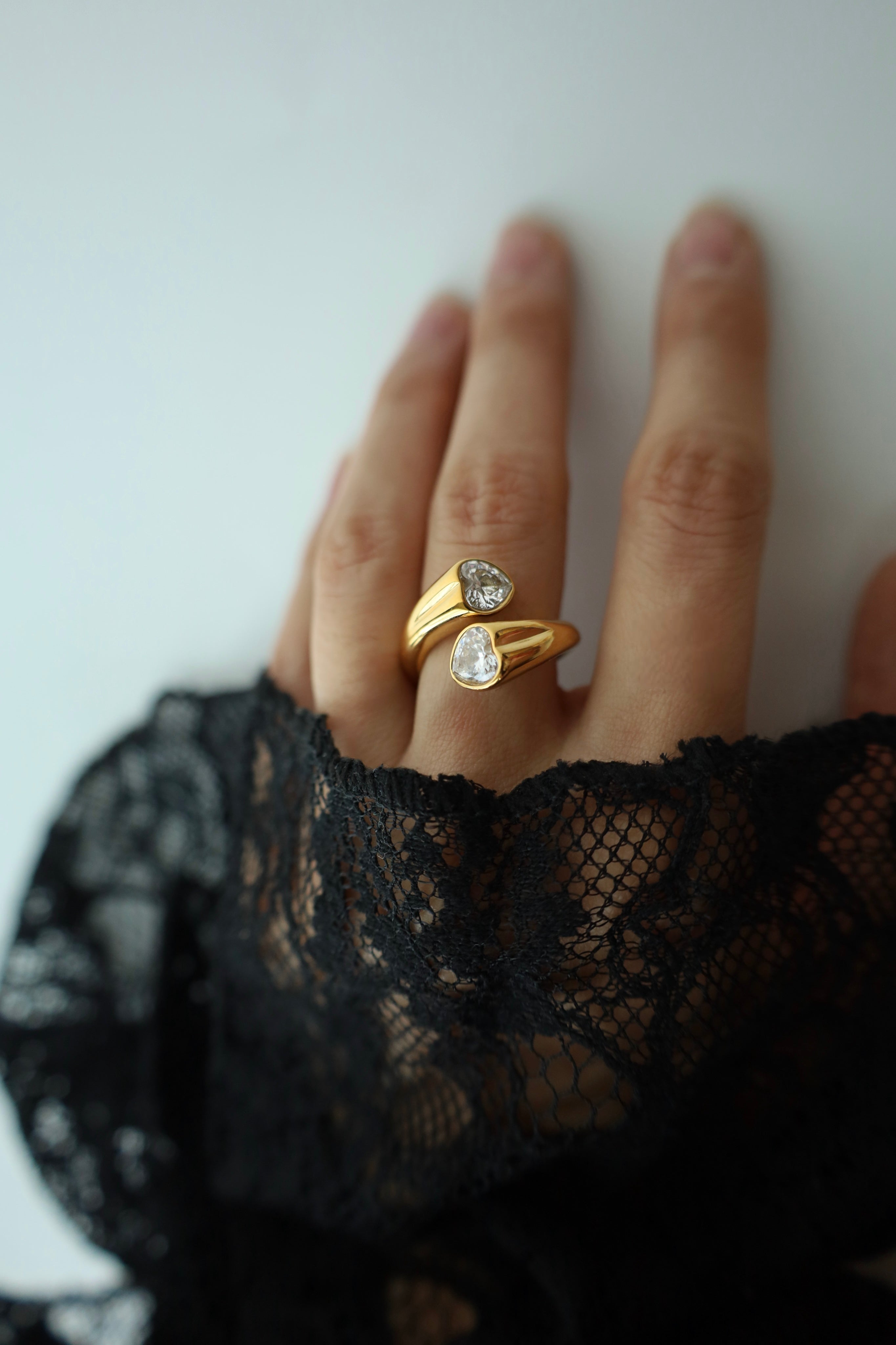 Double Heart Crystal Open Ring