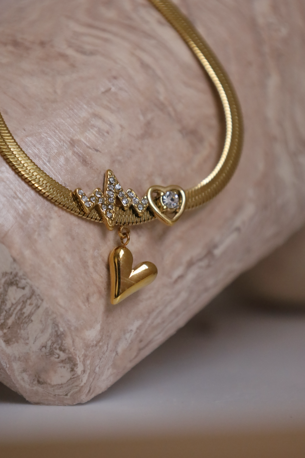 Heartbeat Line & Heart Charm Necklace