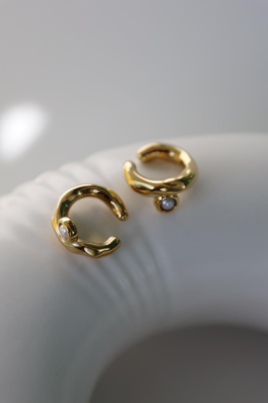 Gold Pearl Sculptural Ear Cuff