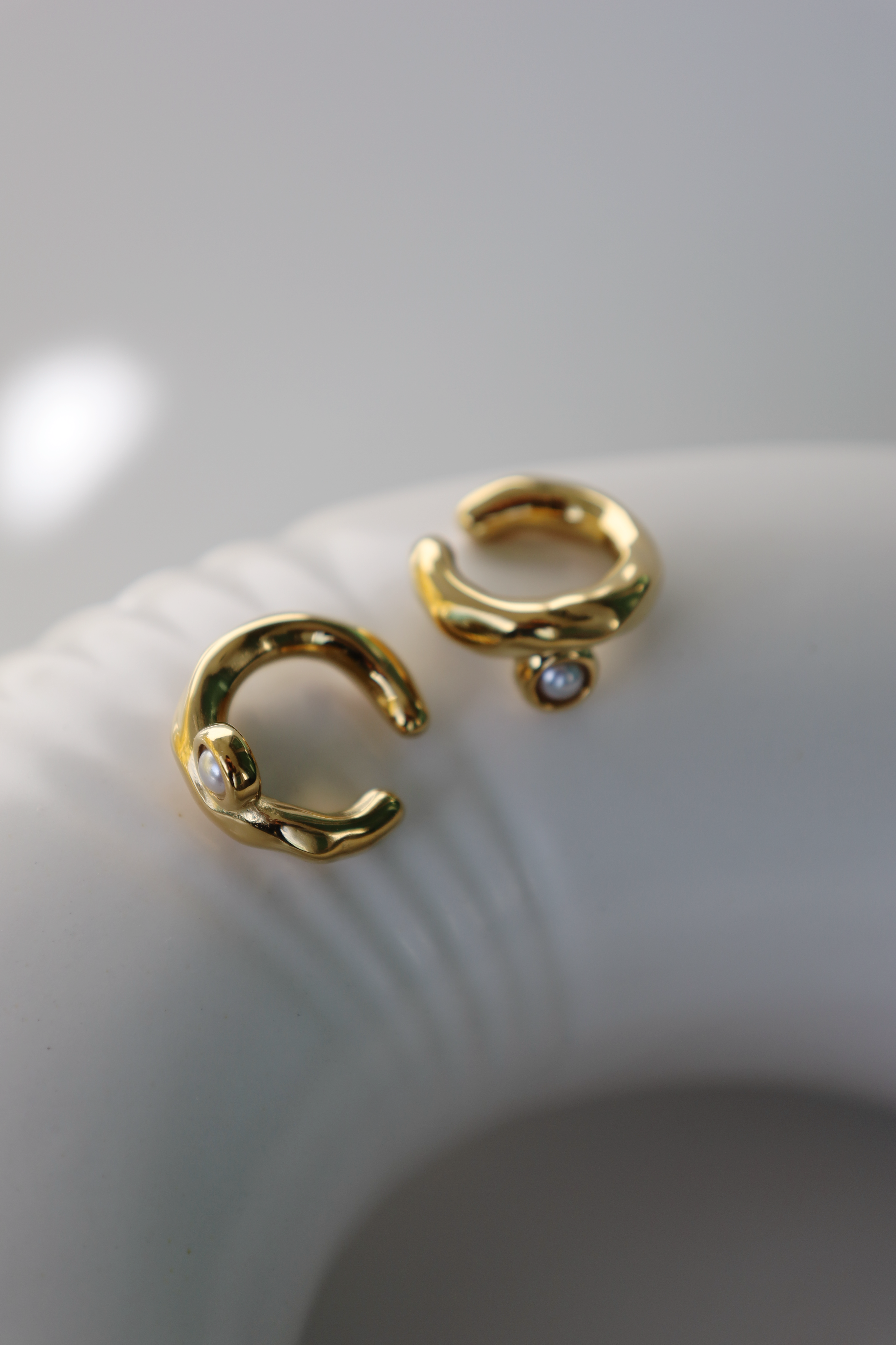 Gold Pearl Sculptural Ear Cuff