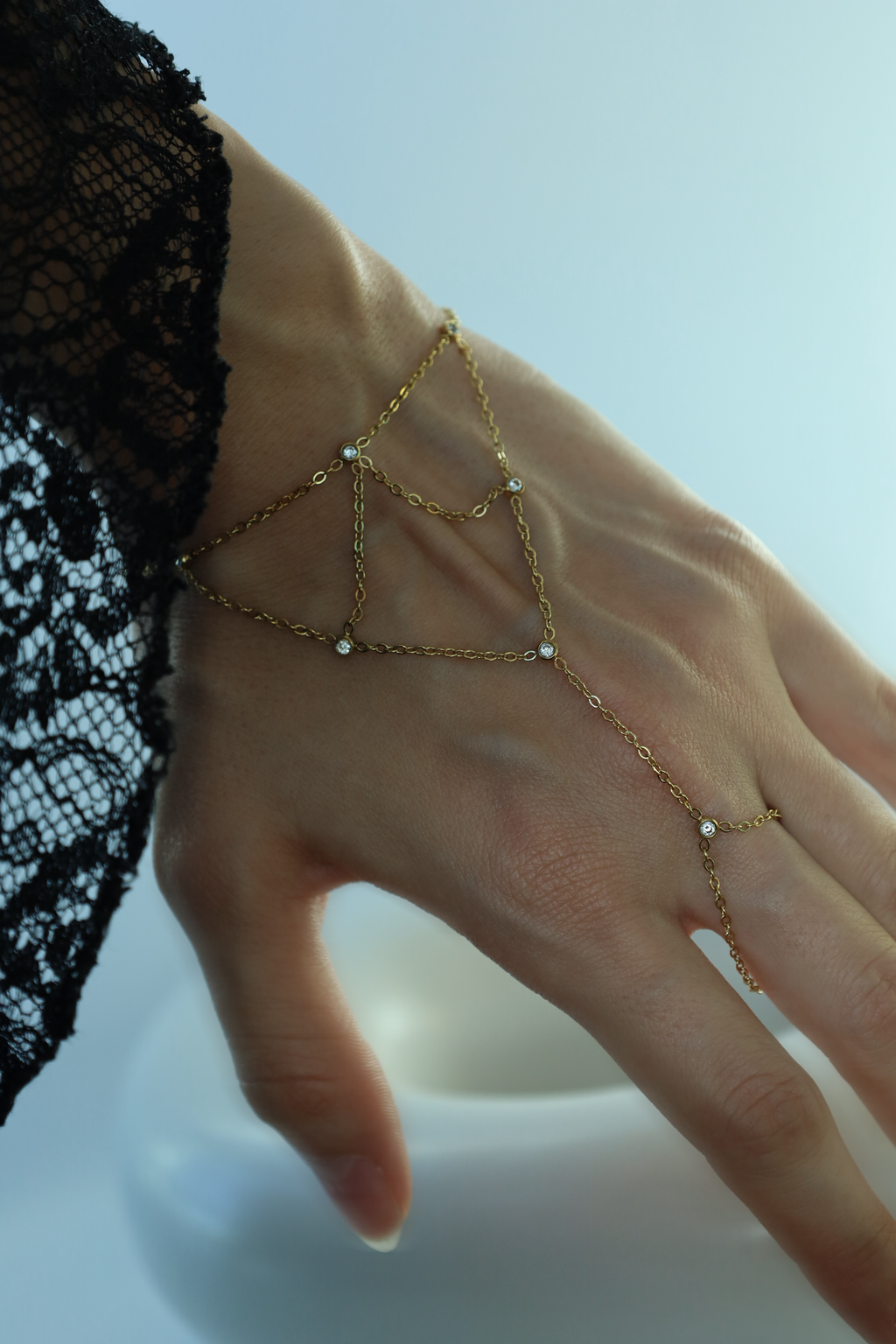 Layered Crystal Hand Chain Bracelet