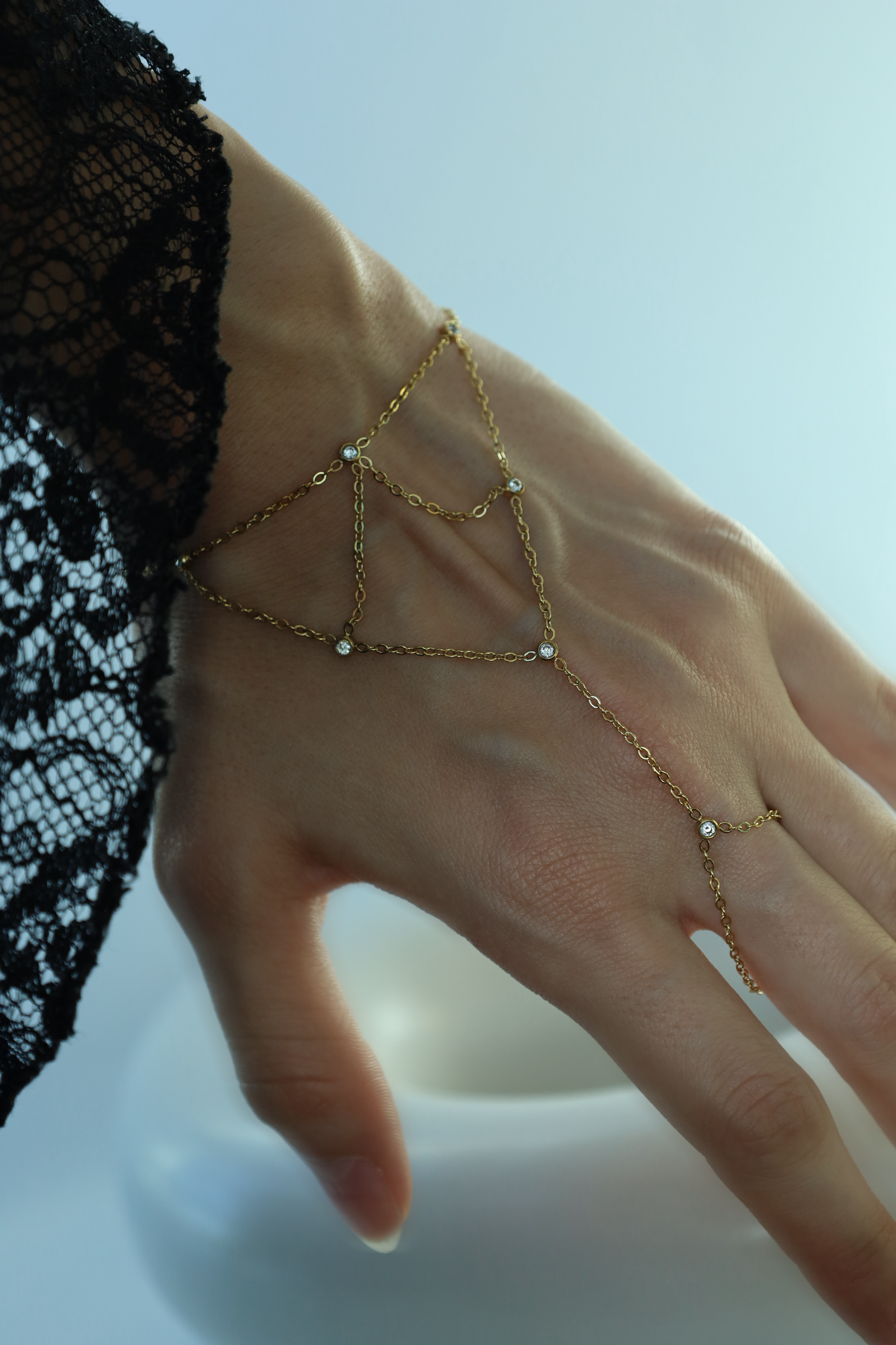 Layered Crystal Hand Chain Bracelet