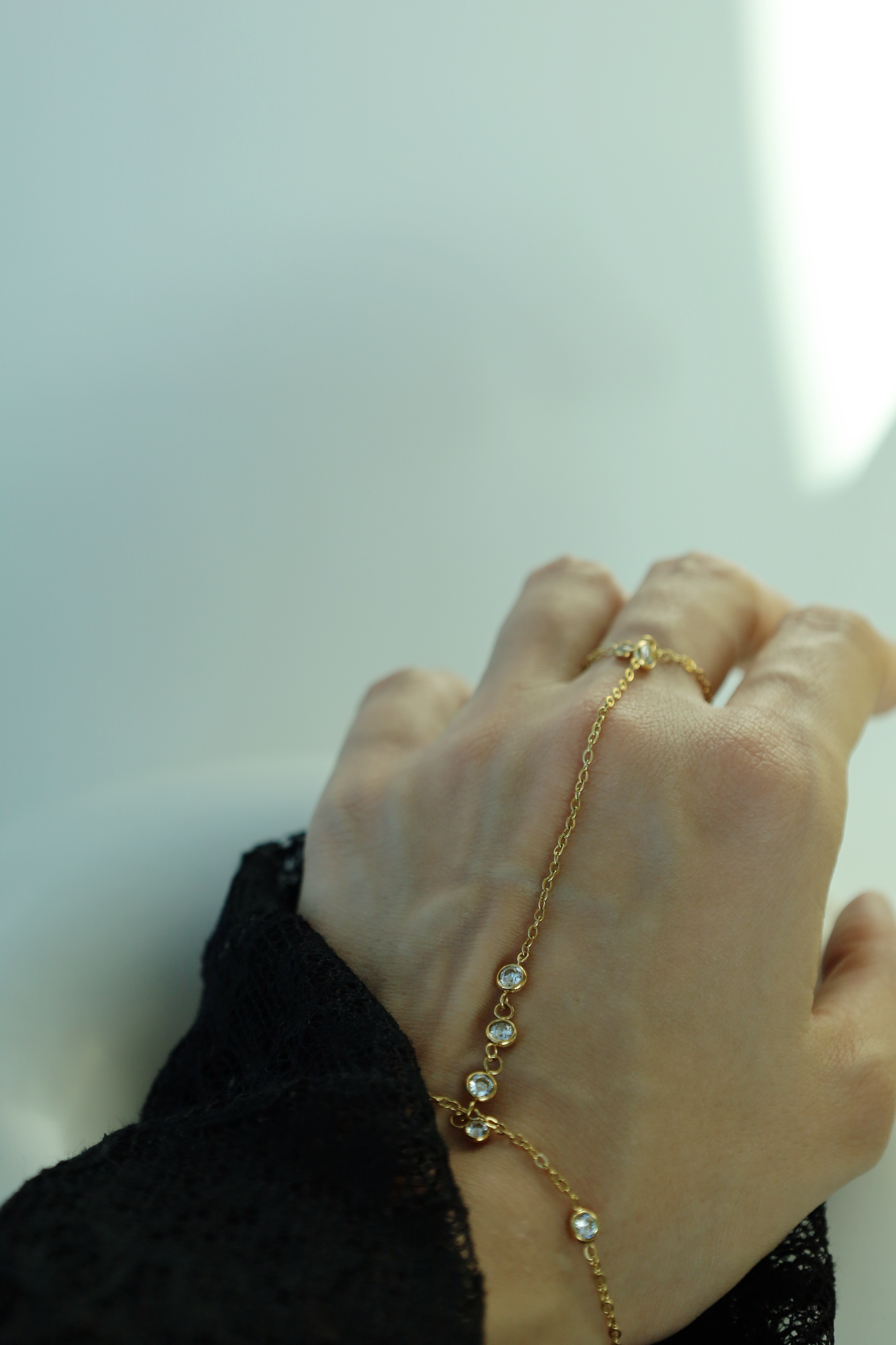 Minimal Crystal Hand Chain Bracelet