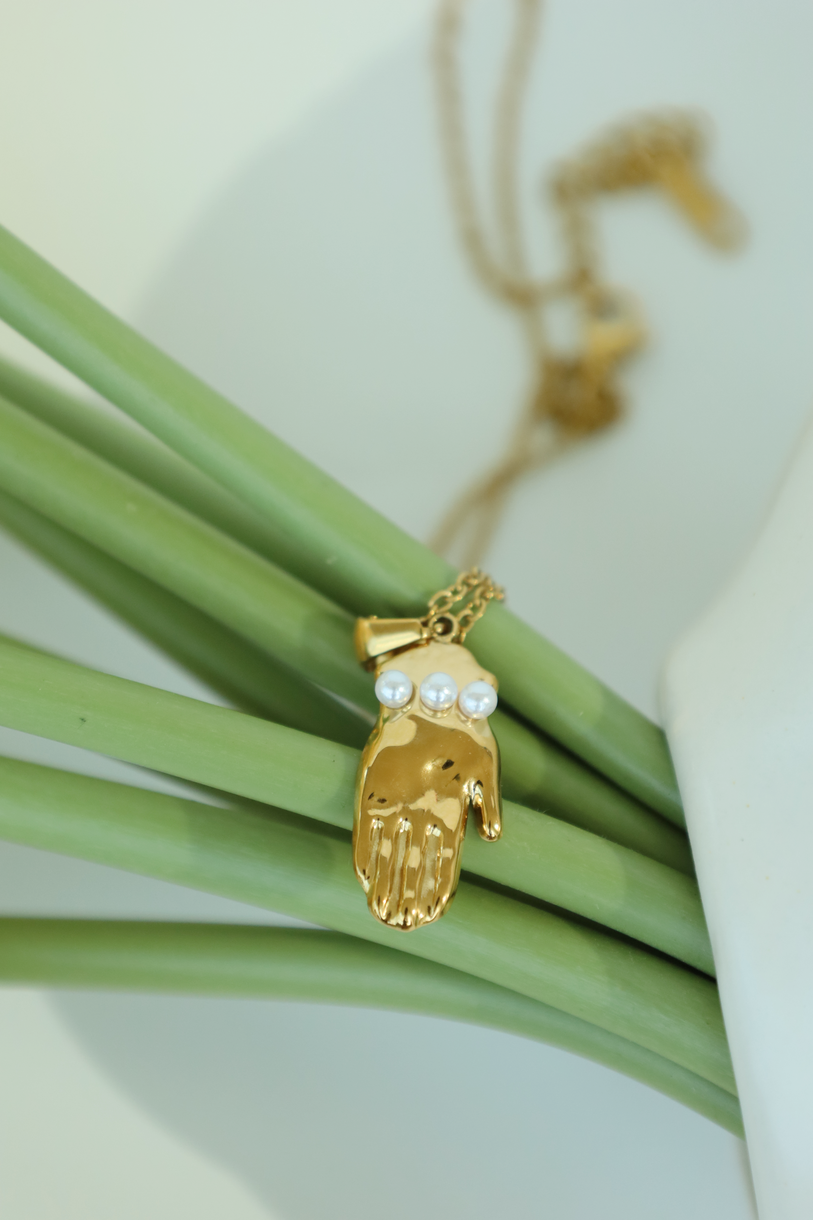 Hand Charm Necklace with Pearl Details