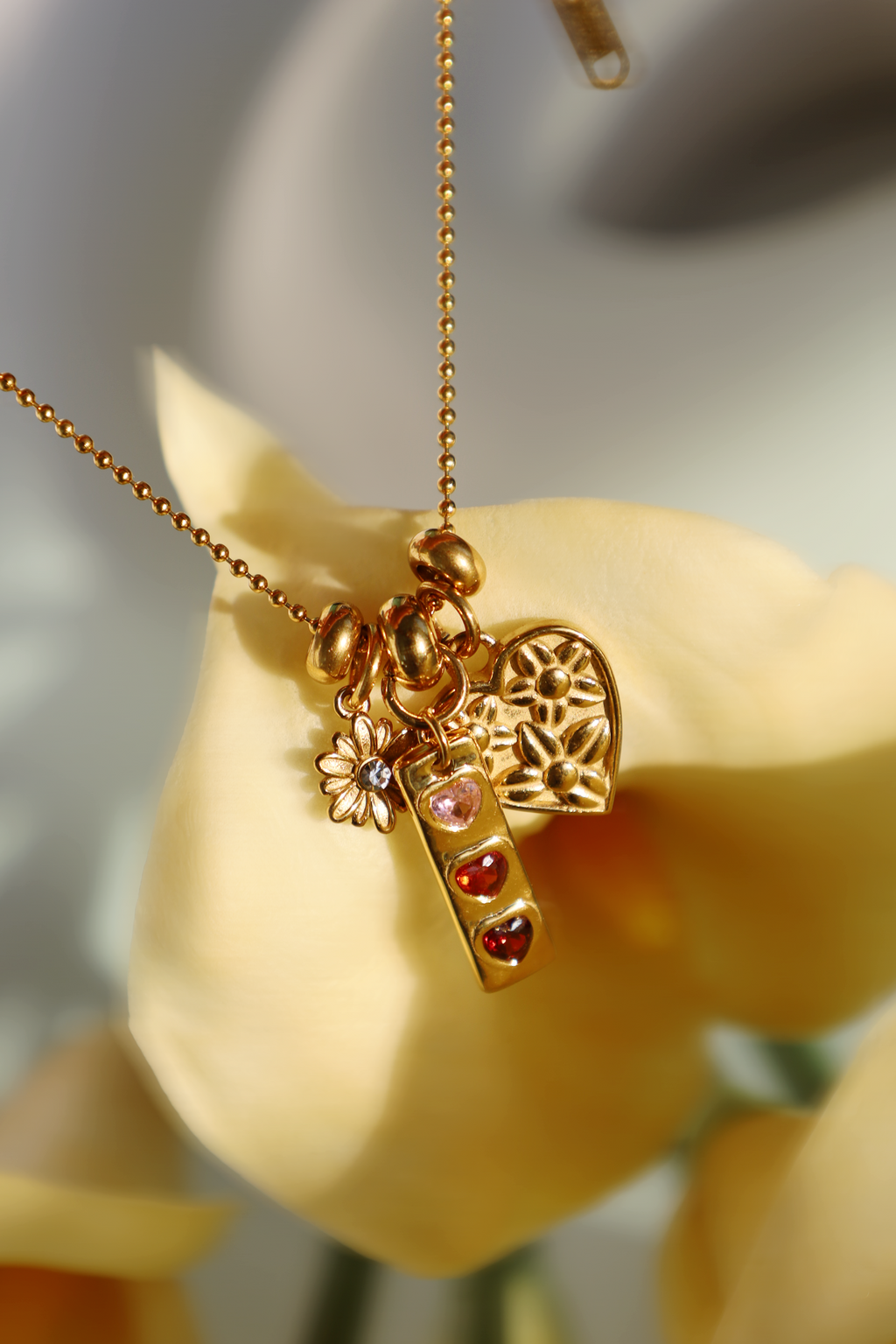 Heart Charm Cluster Necklace