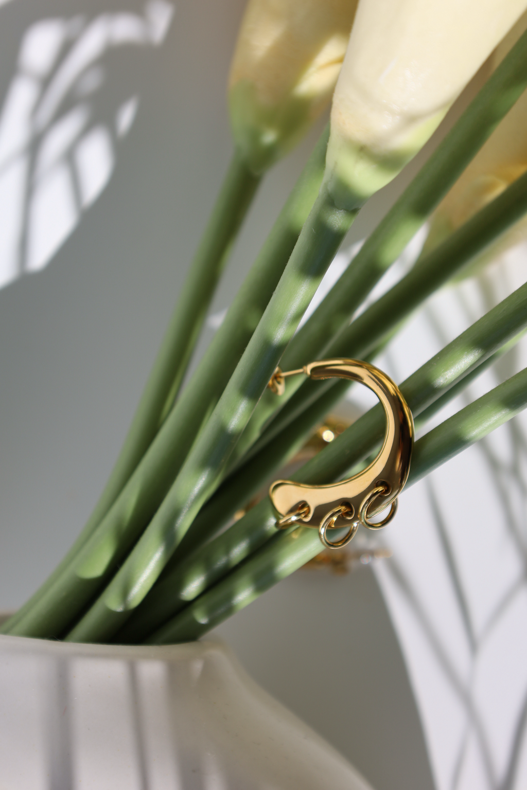 Chunky Curved Hoop Drop Earrings with Dangling Rings