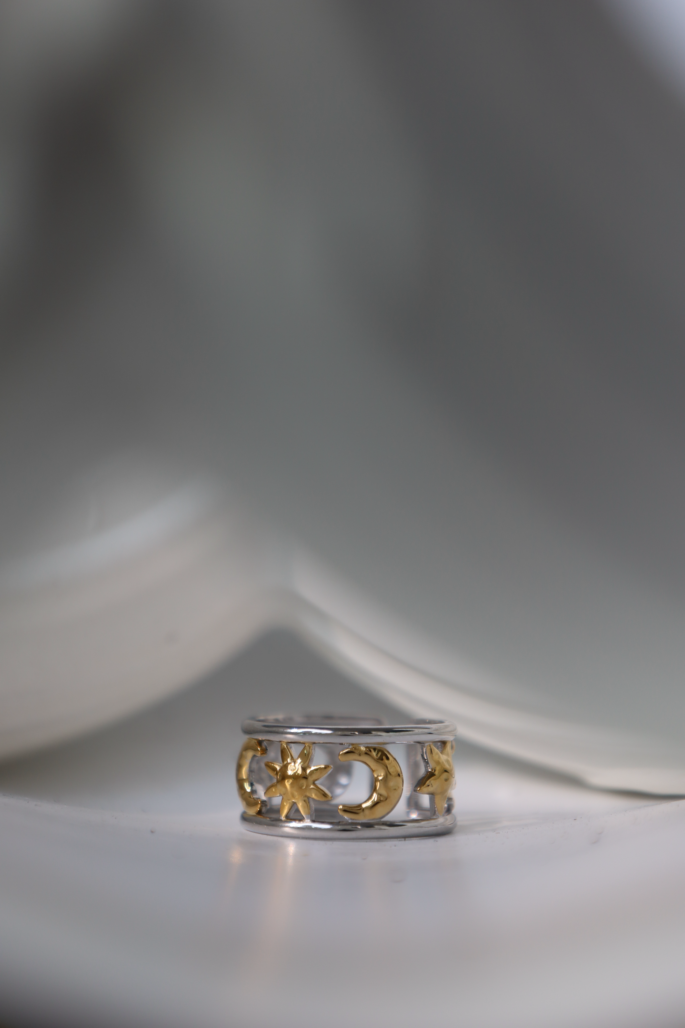 Sun & Moon Open Ring, Two Tone