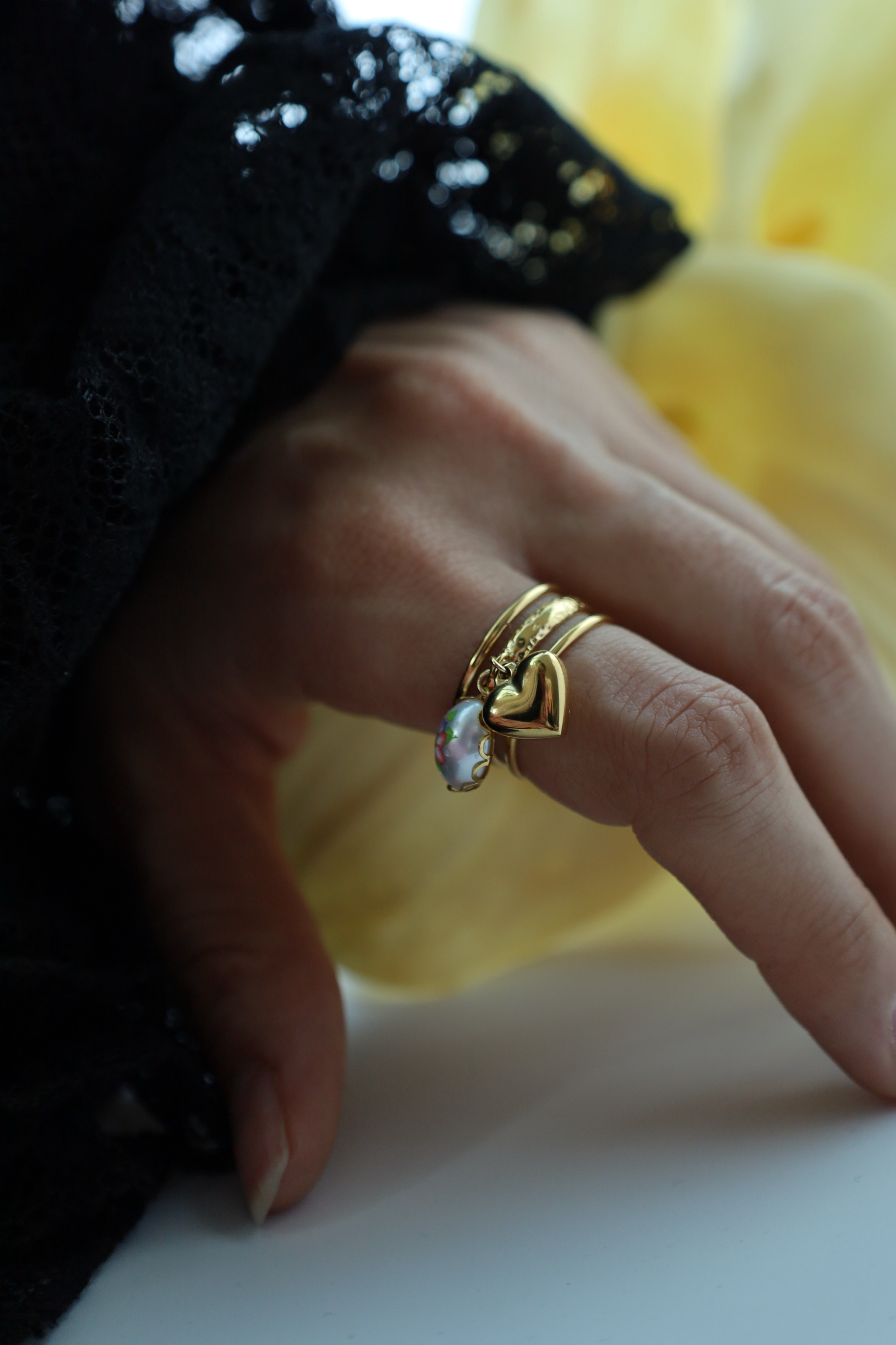 Heart & Pearl Charm Open Ring