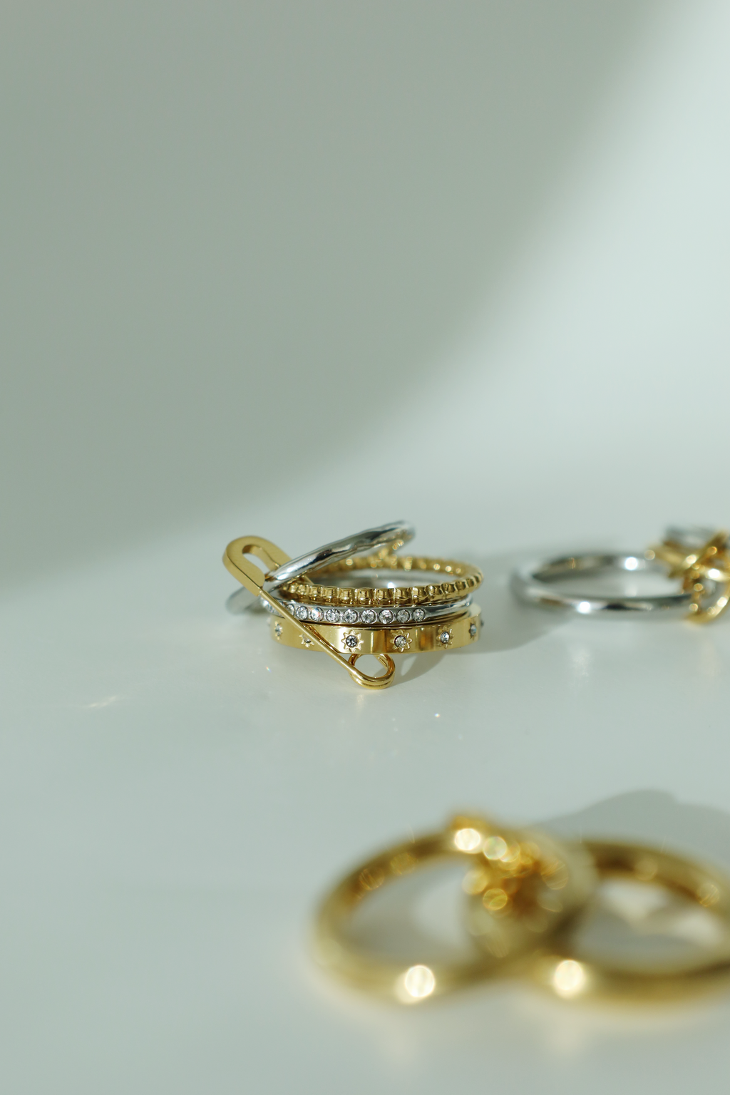 Layered Safety Pin Statement Ring