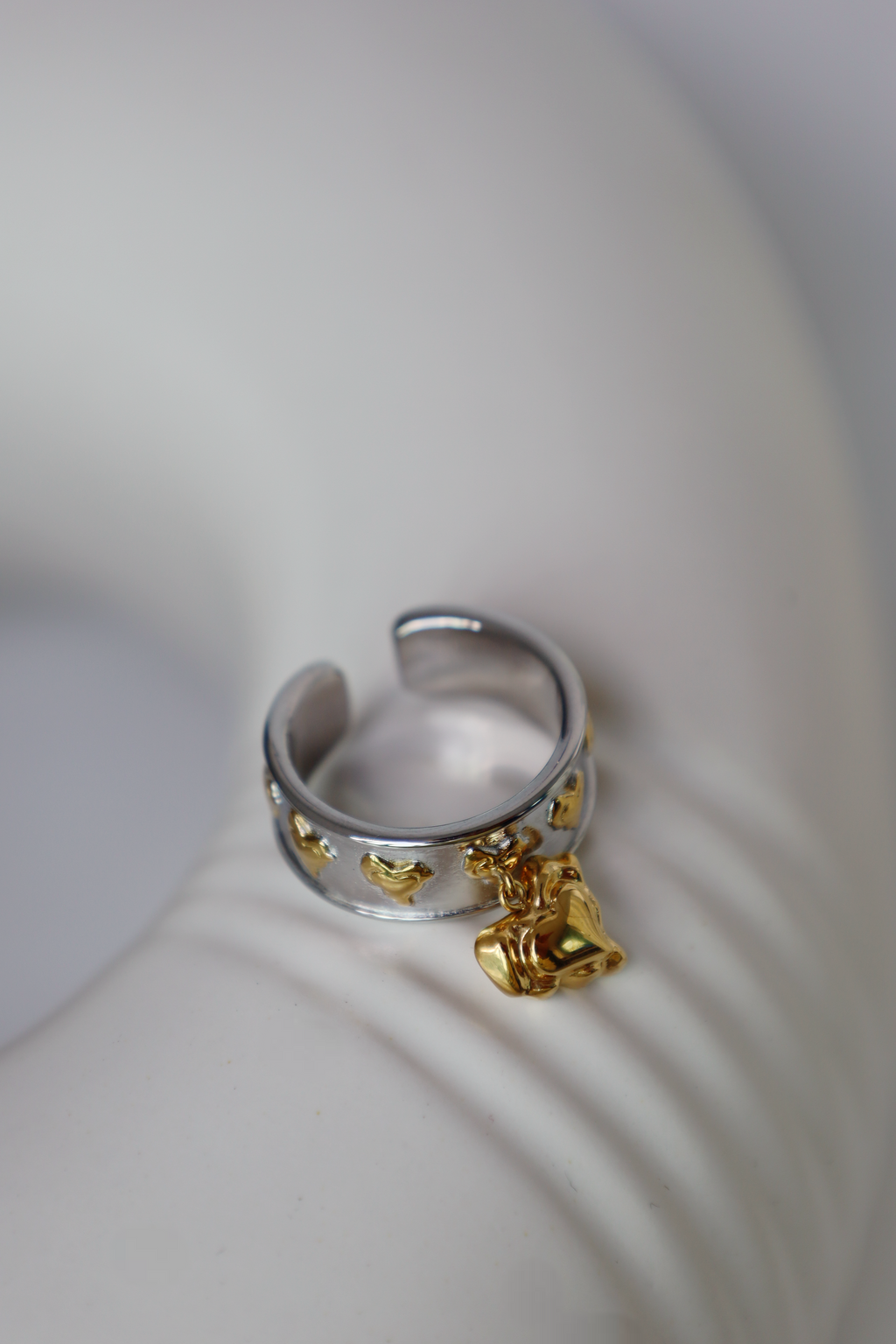 Multi Heart Charm Open Ring, Two Tone