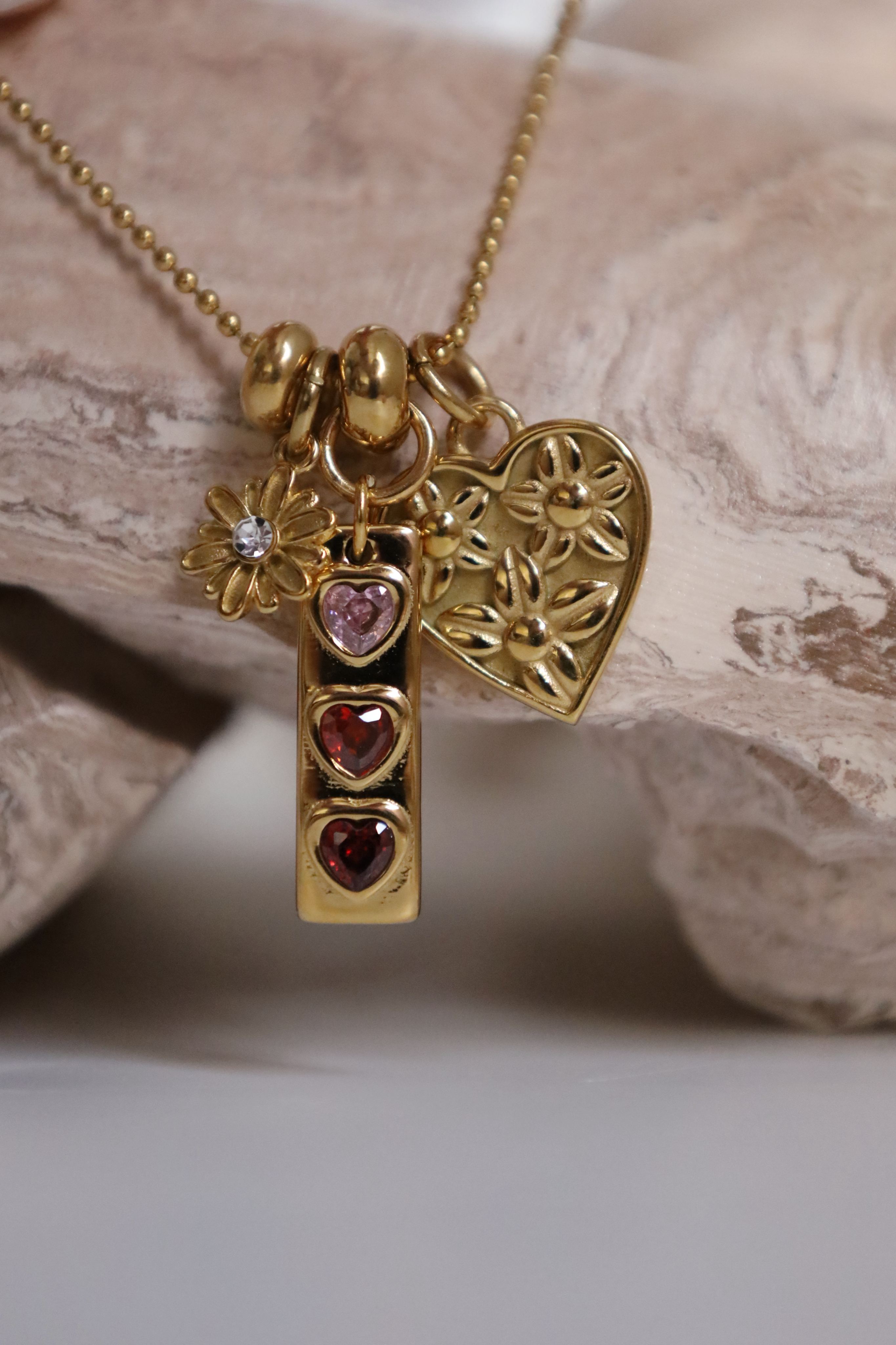 Heart Charm Cluster Necklace