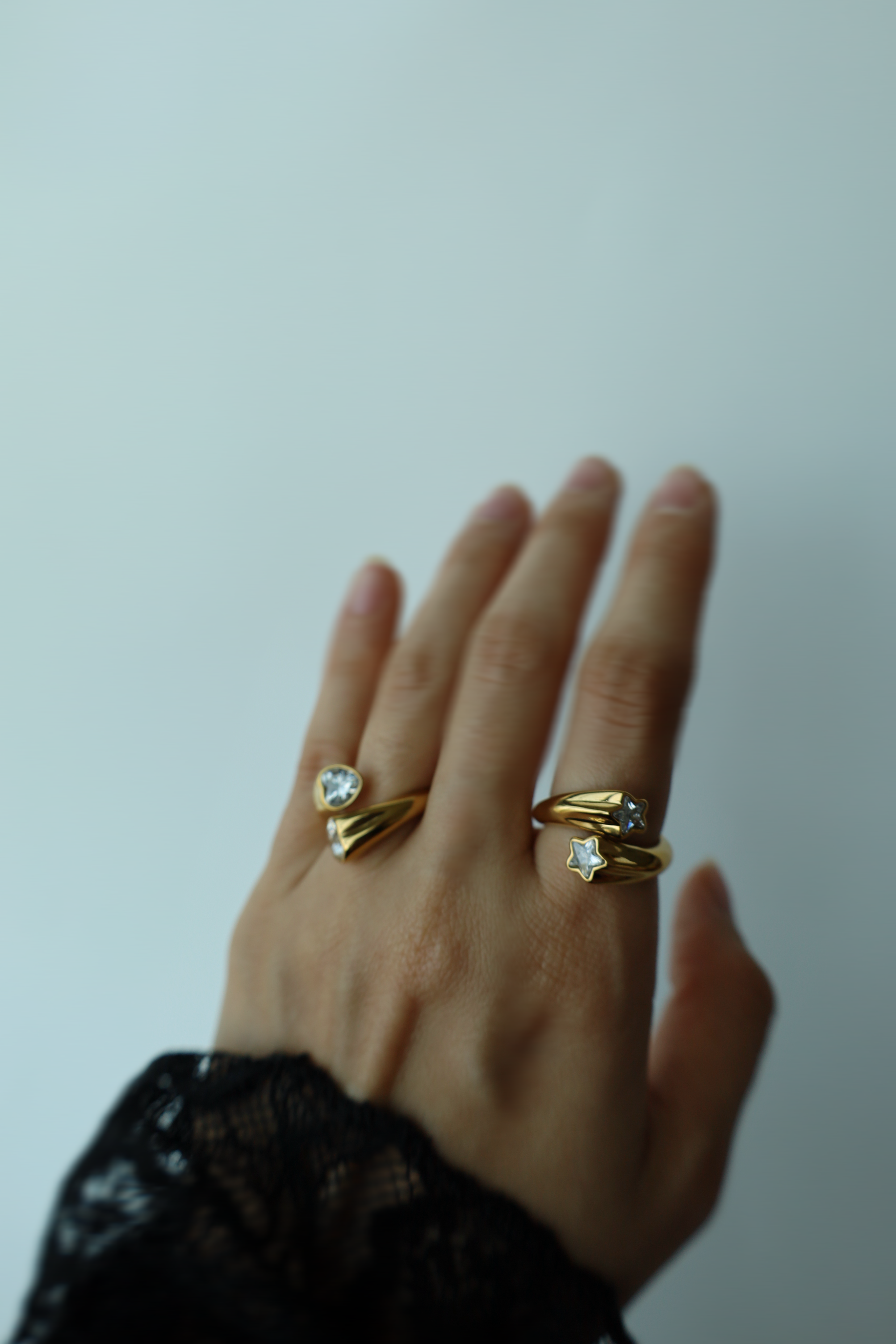 Double Star Crystal Open Ring