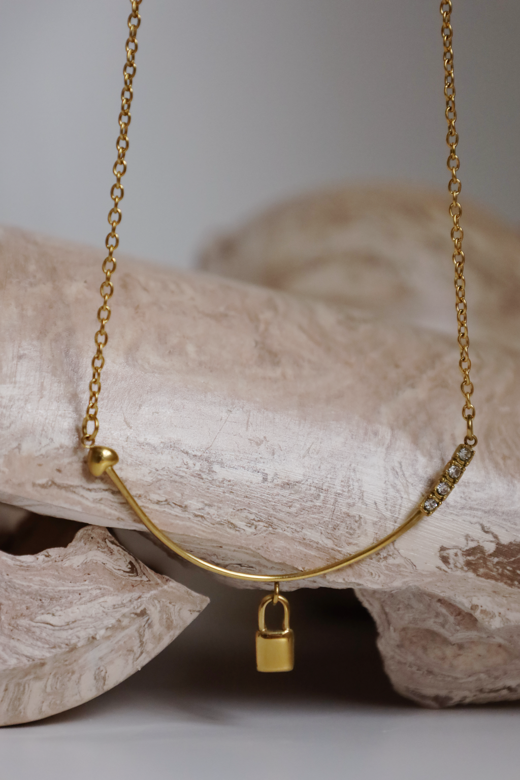 Lock & Heart Curve Pendant Necklace