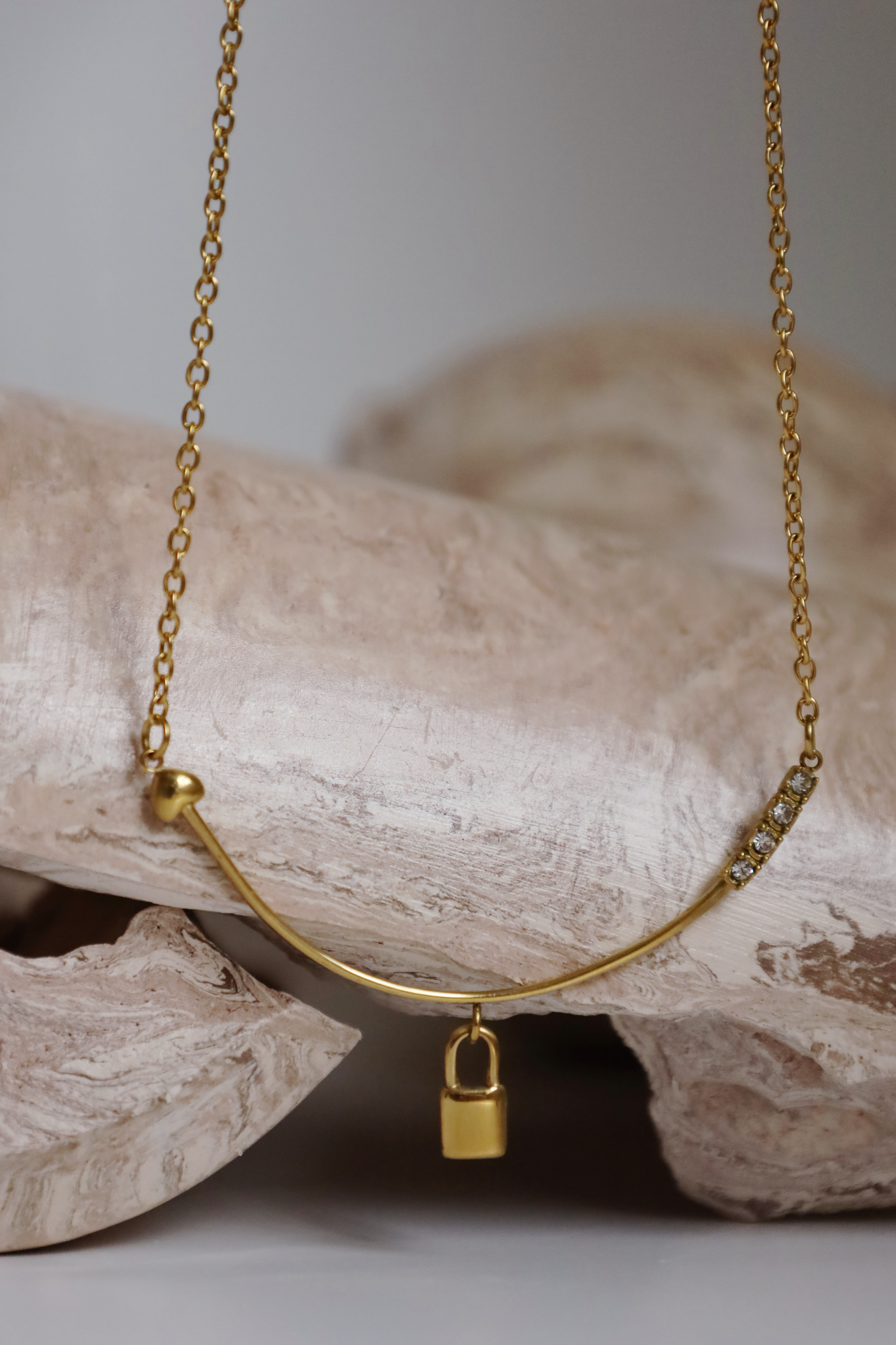 Lock & Heart Curve Pendant Necklace