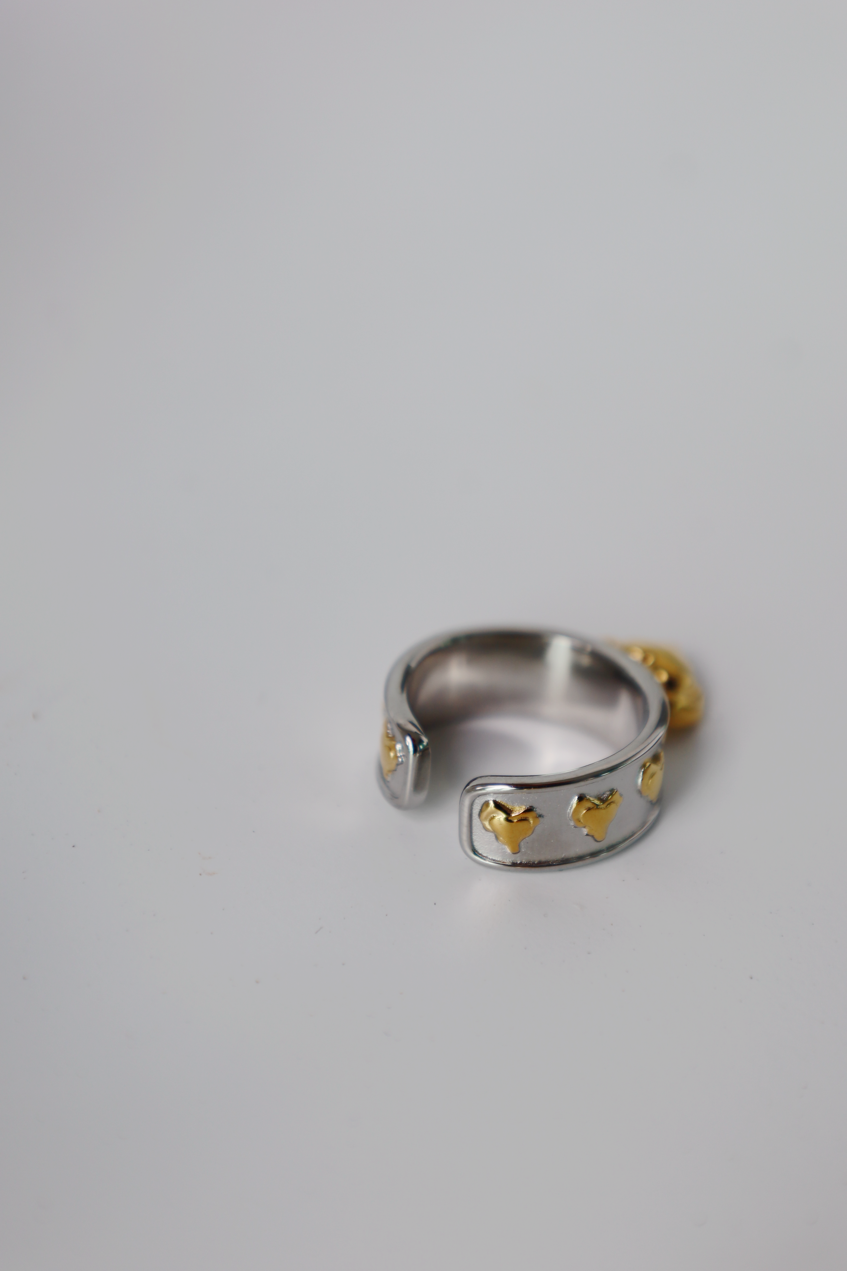 Multi Heart Charm Open Ring, Two Tone