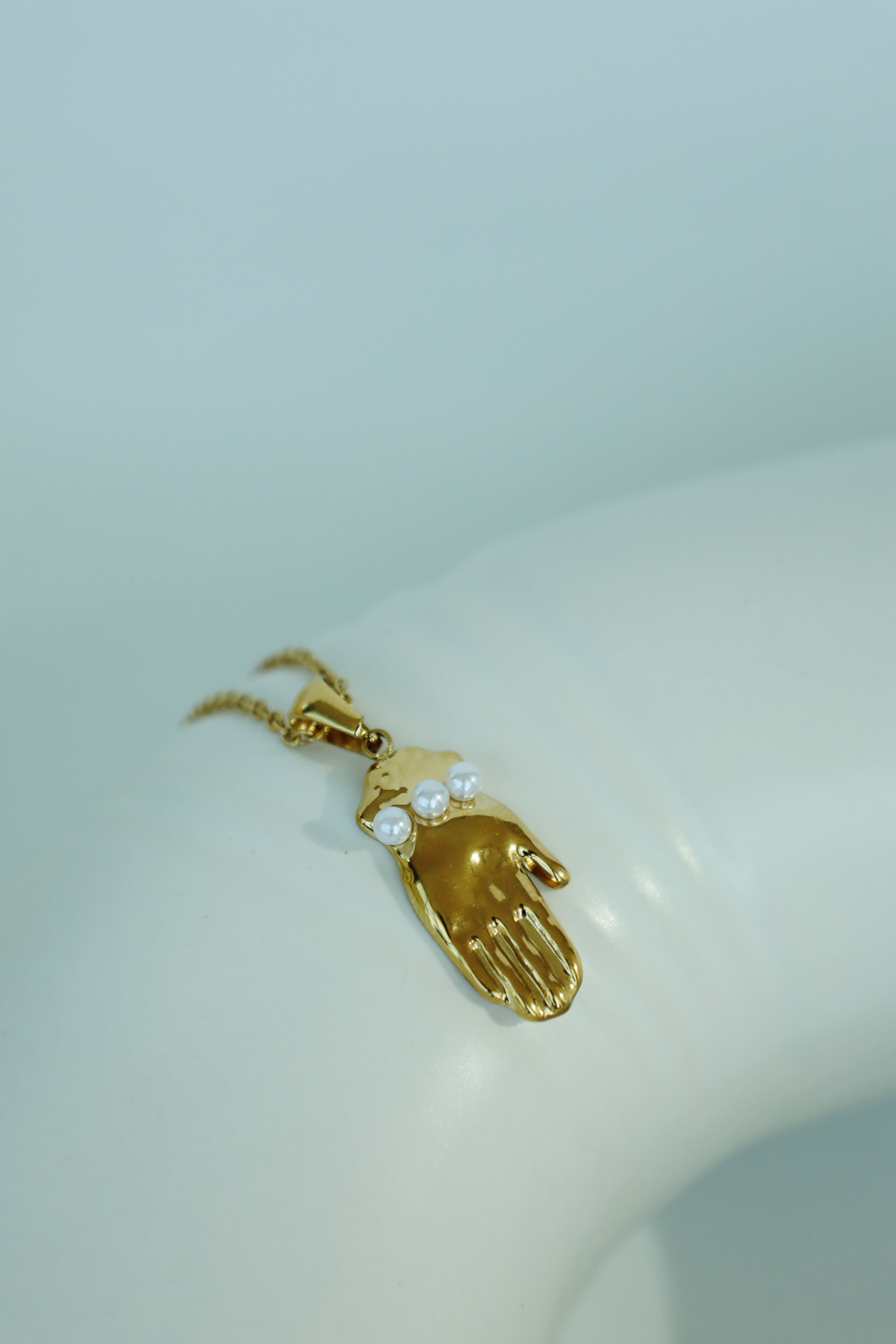 Hand Charm Necklace with Pearl Details