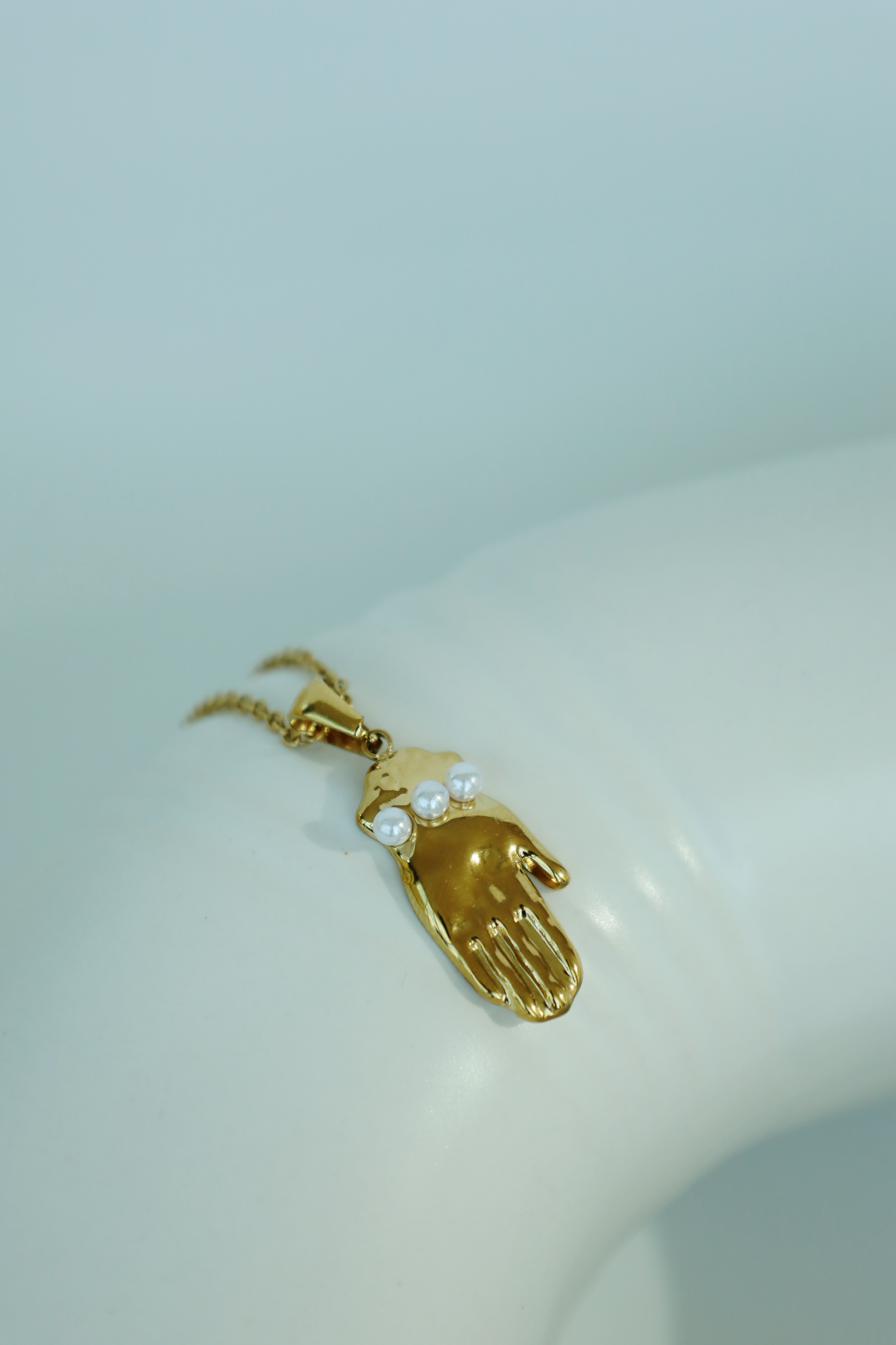 Hand Charm Necklace with Pearl Details