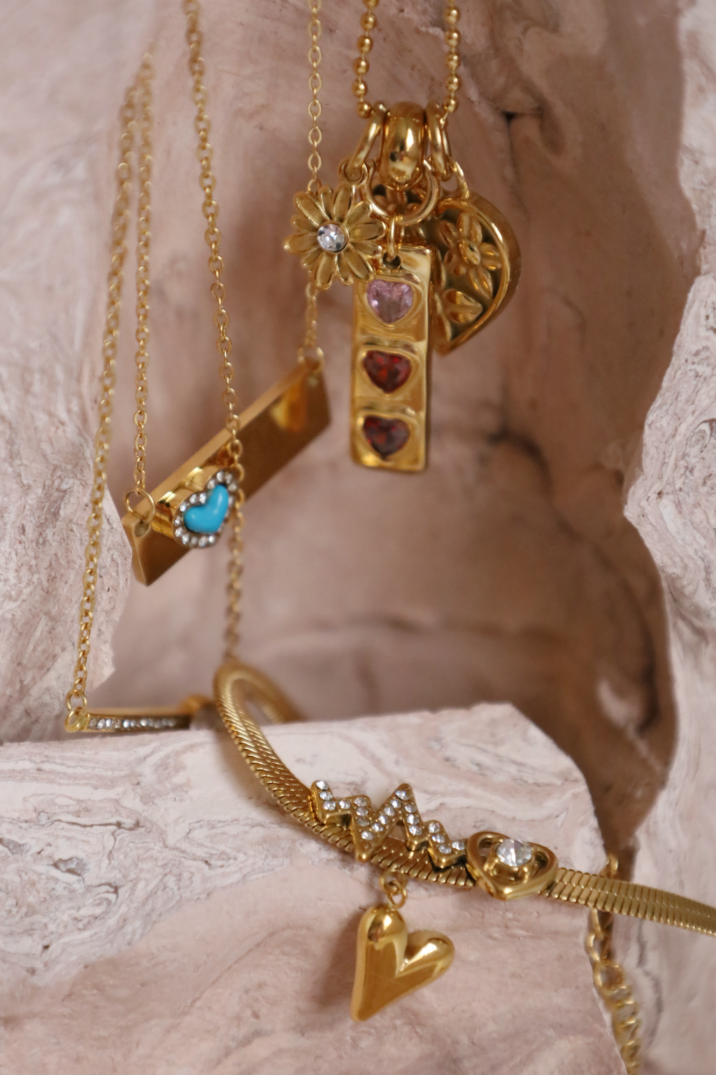 Heart Charm Cluster Necklace