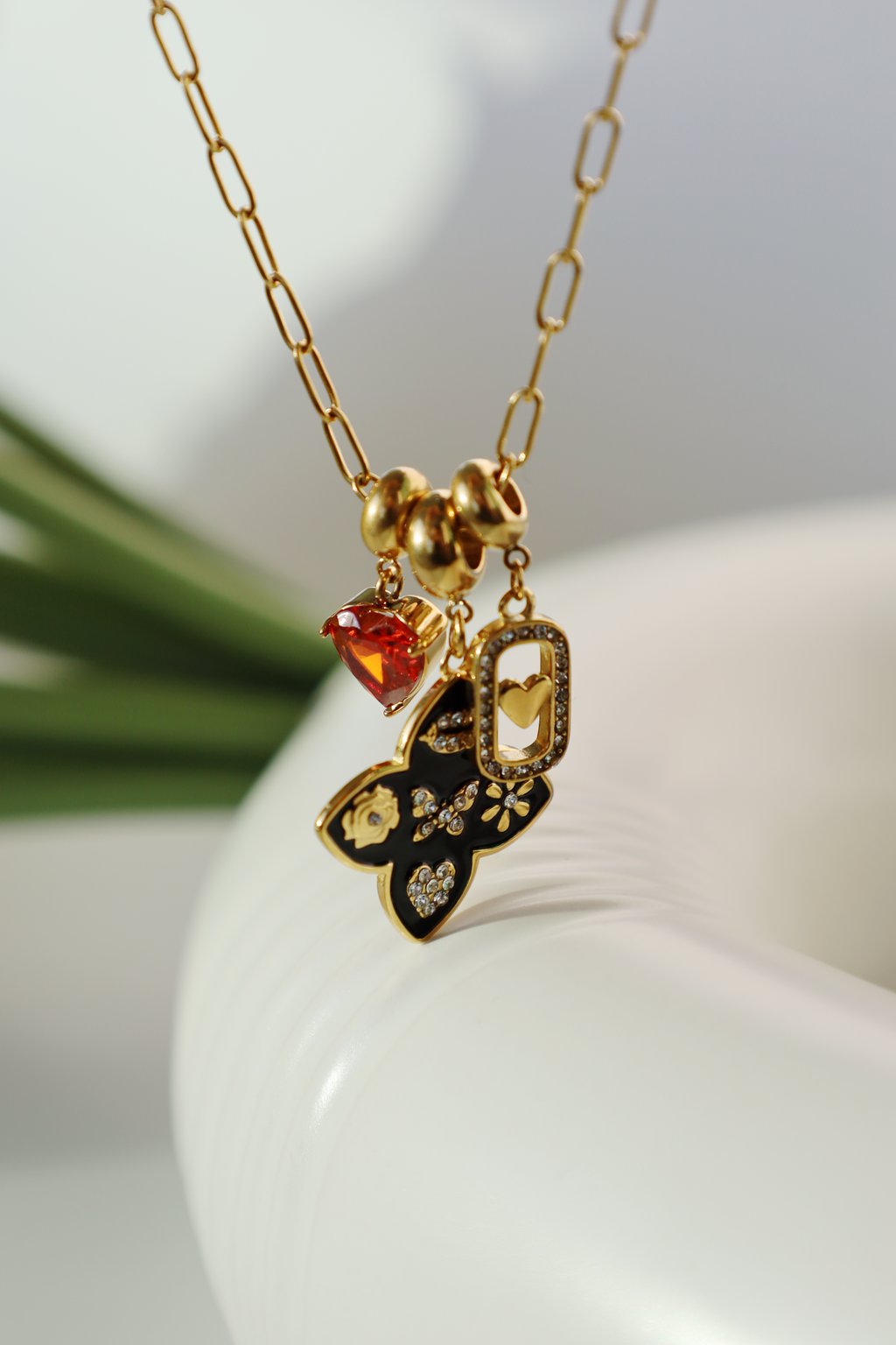 Multi Charm Heart Pendant Necklace