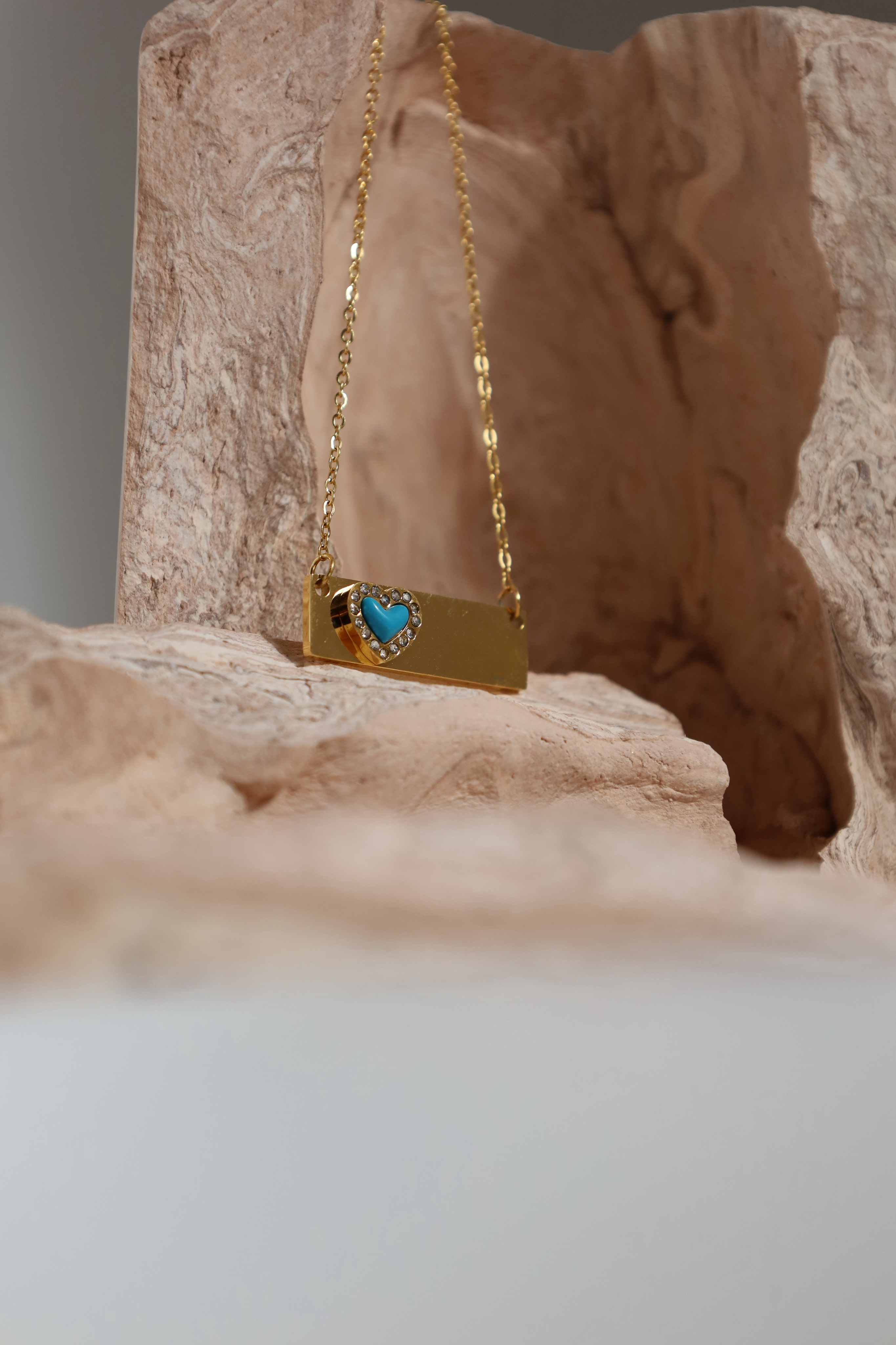 Blue Heart Bar Pendant Necklace