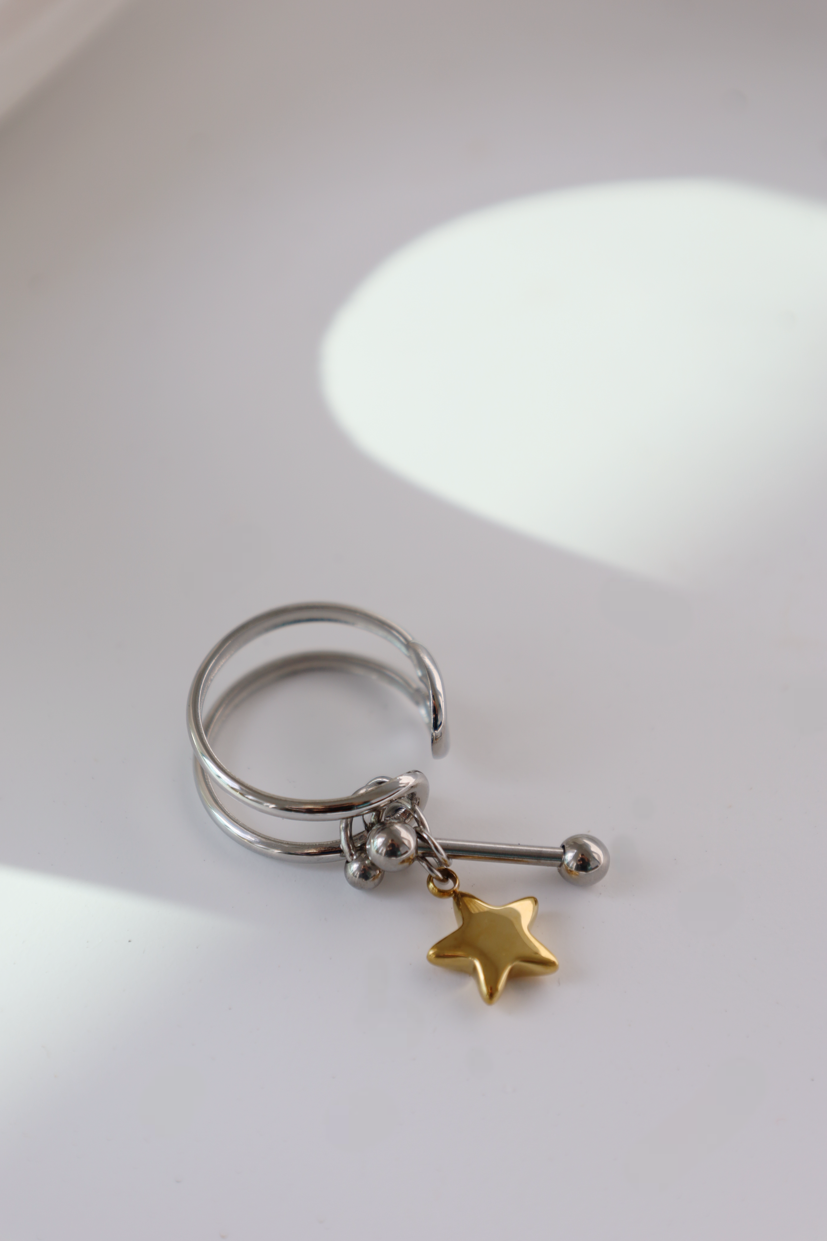 Star Charm Open Ring ,Two Tone