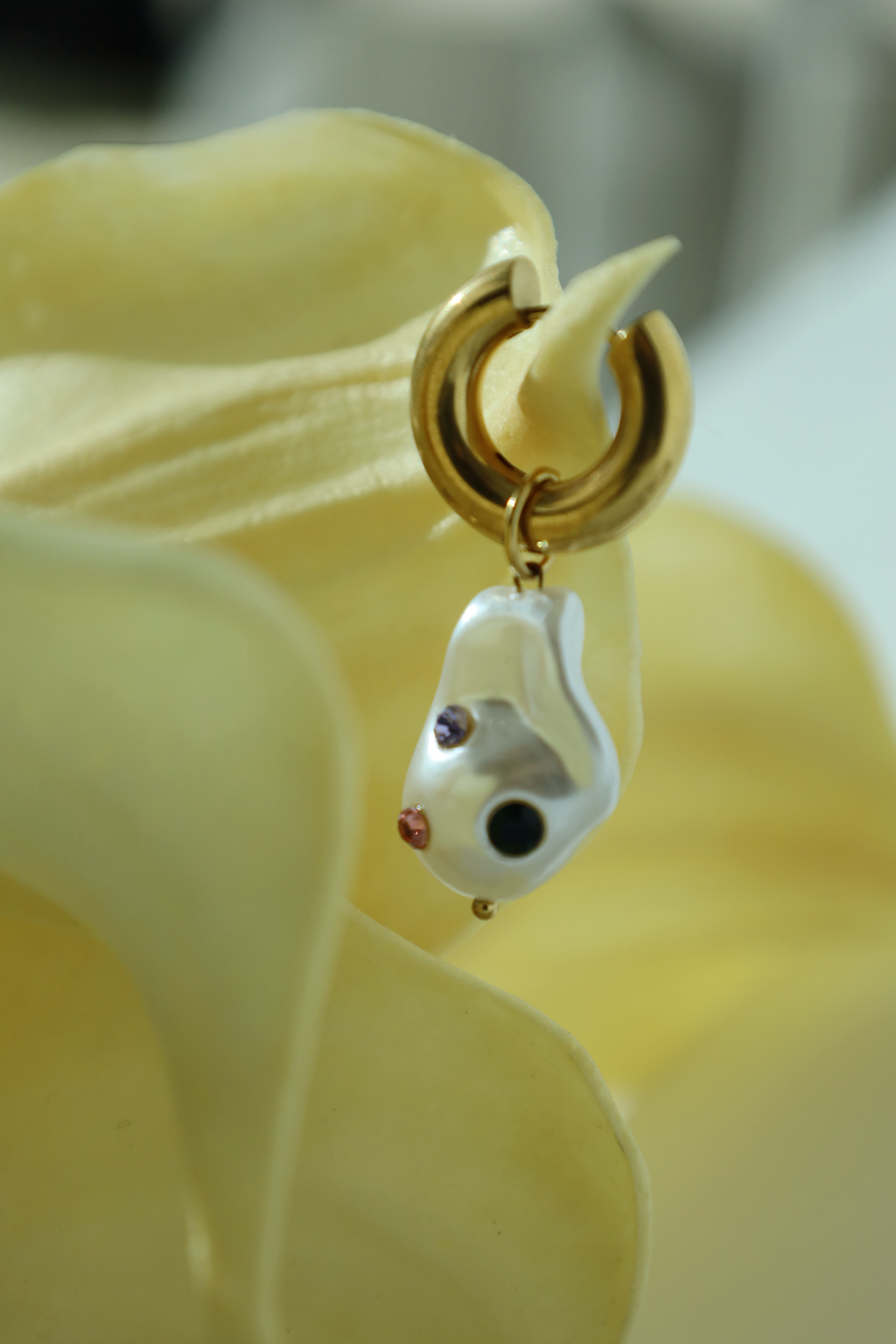 Abstract Pearl Drop Hoop Earrings